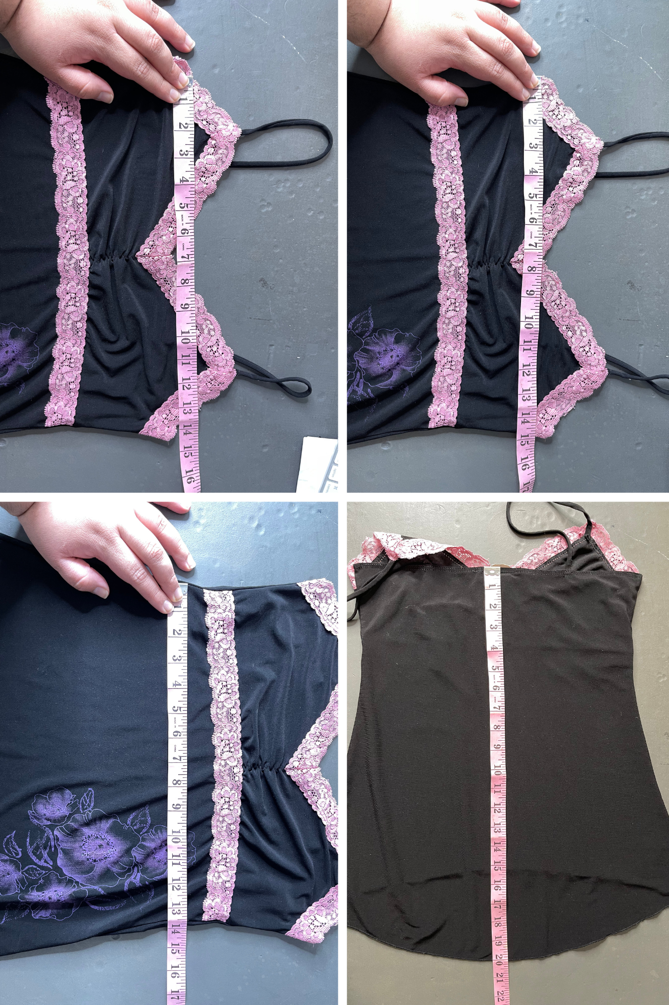 Y2k Black Slinky Pink Flower Lace Cami Top Sz M