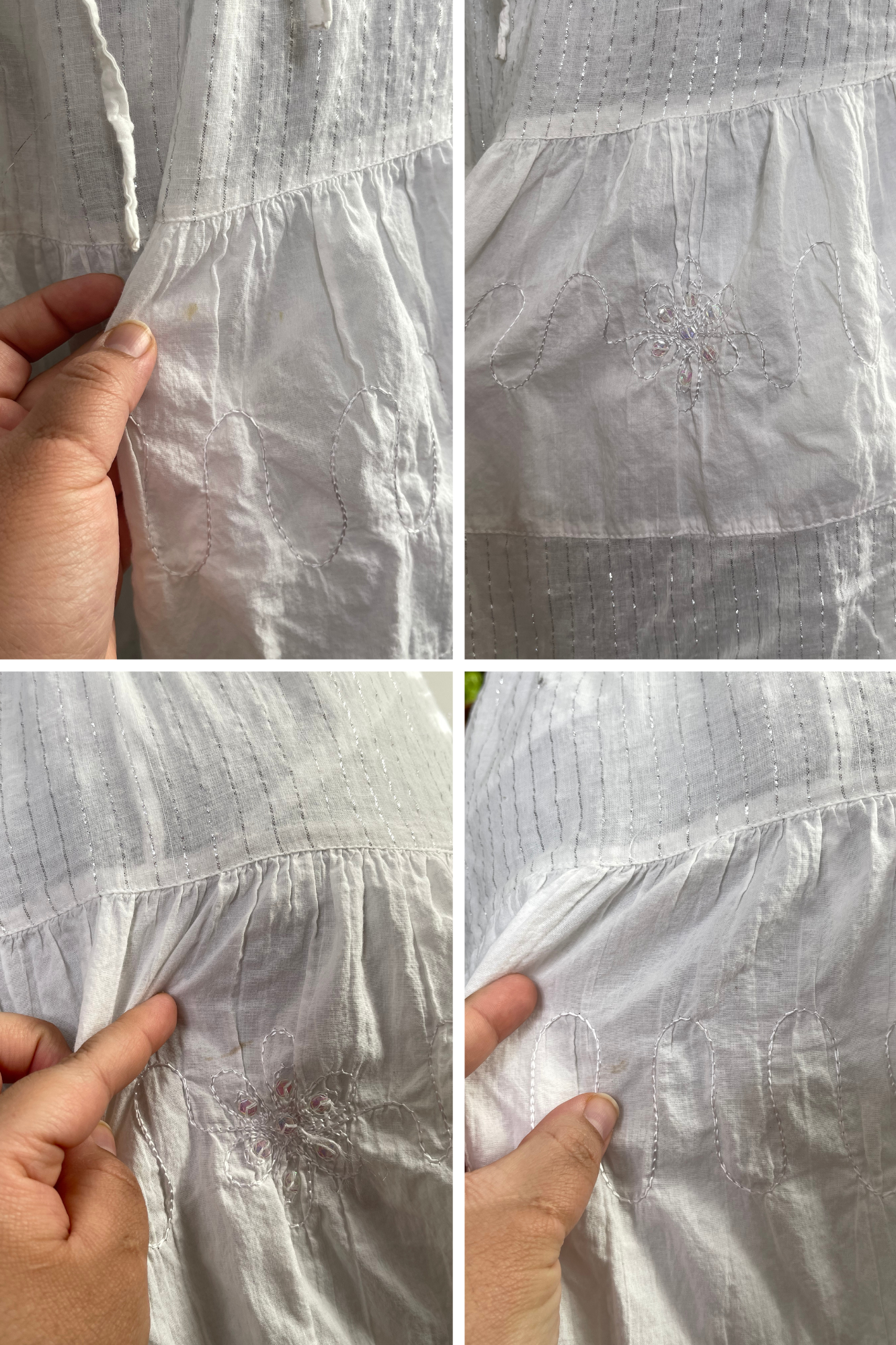 2000s White Sheer Sequin Tiered Midi - Maxi Skirt Sz M/L