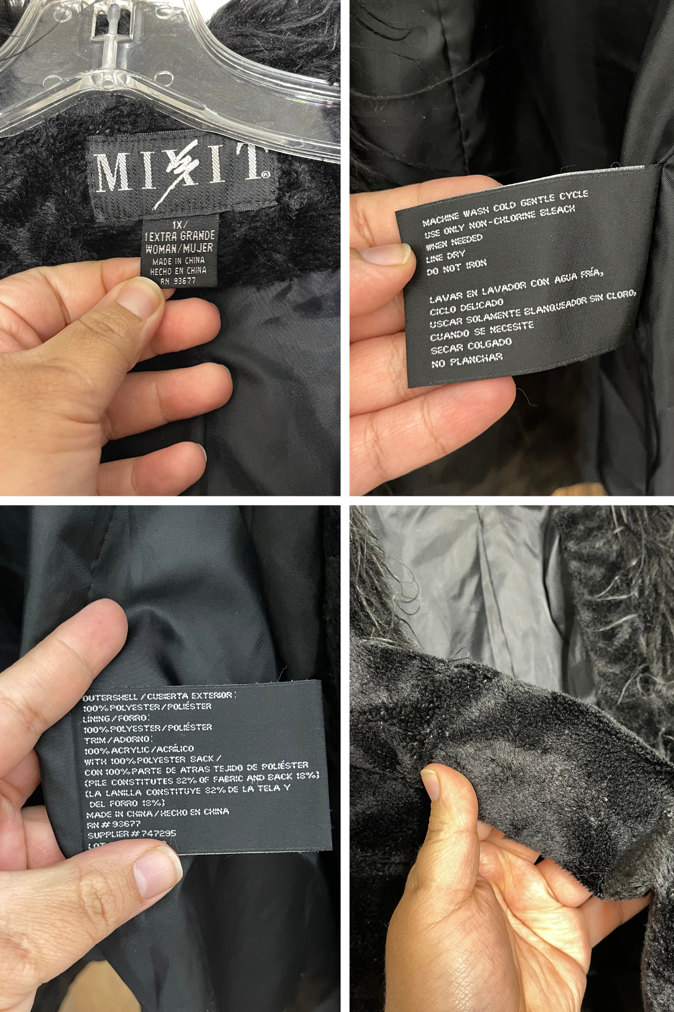 Vintage Black Faux Fur Penny Lane Jacket Sz XXL/1X