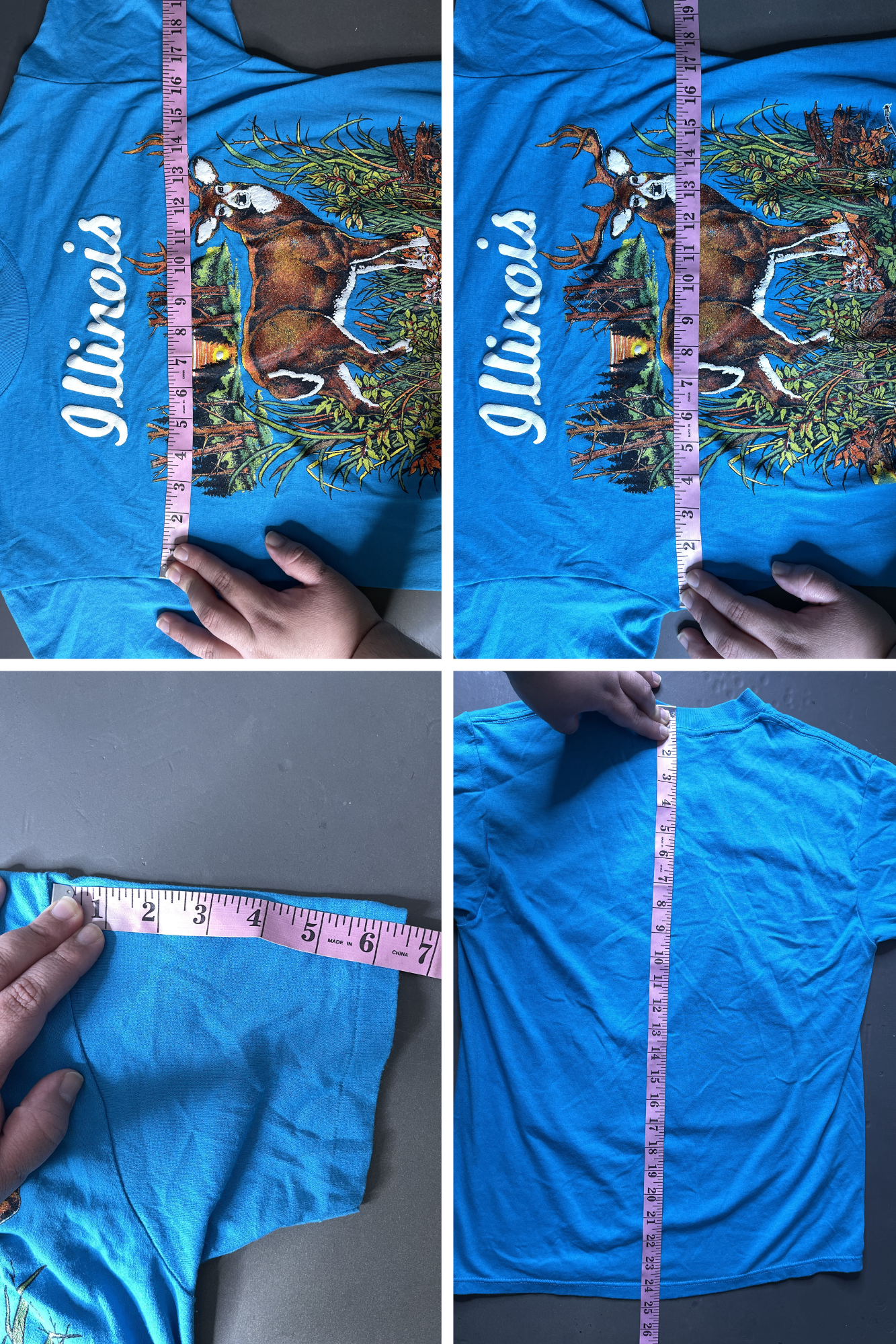 Vintage 80s Illinois Deer Blue Graphic Tee Sz S
