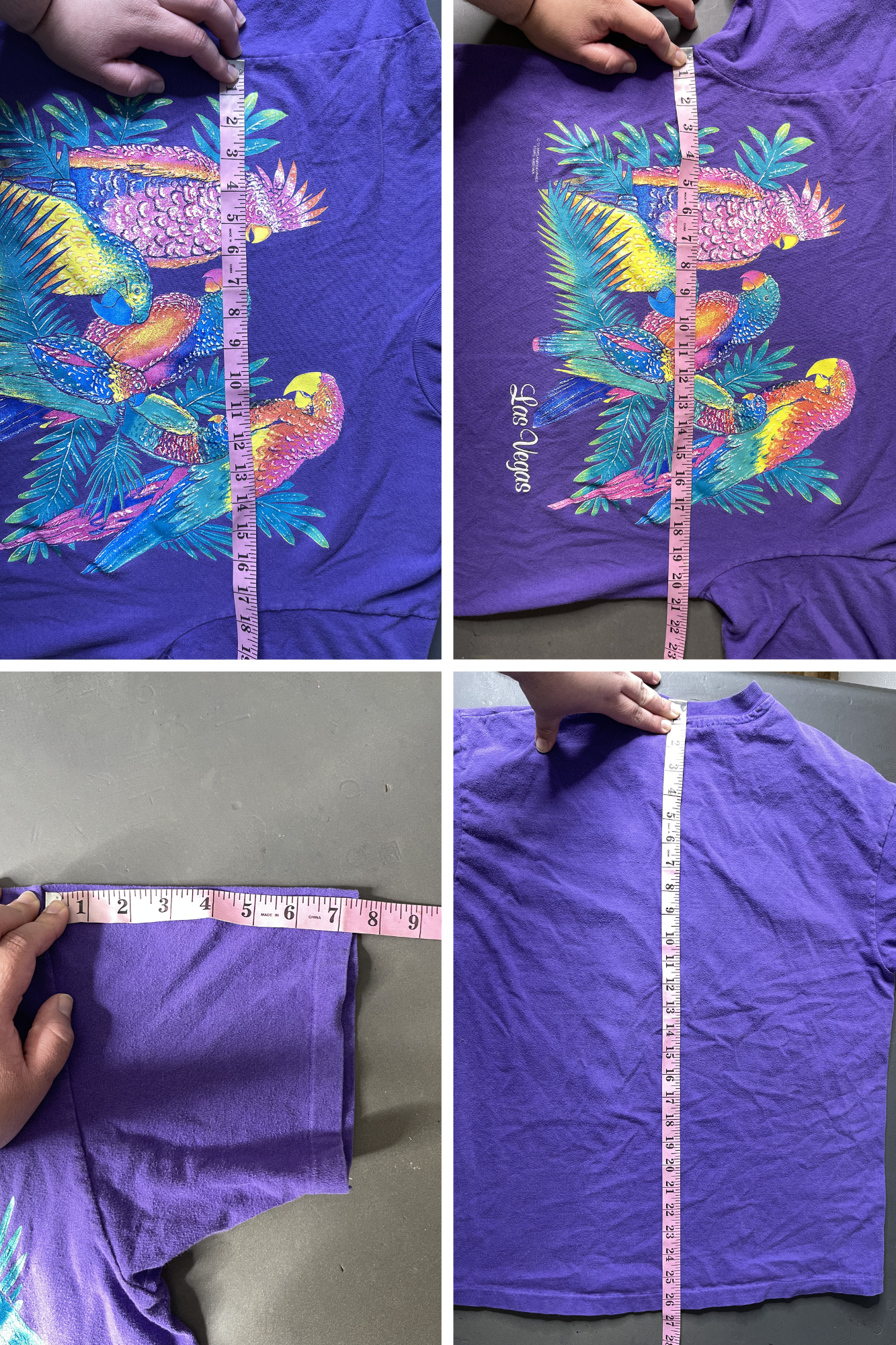 Vintage 90s Colorful Parrots Las Vegas Graphic Tee Sz L