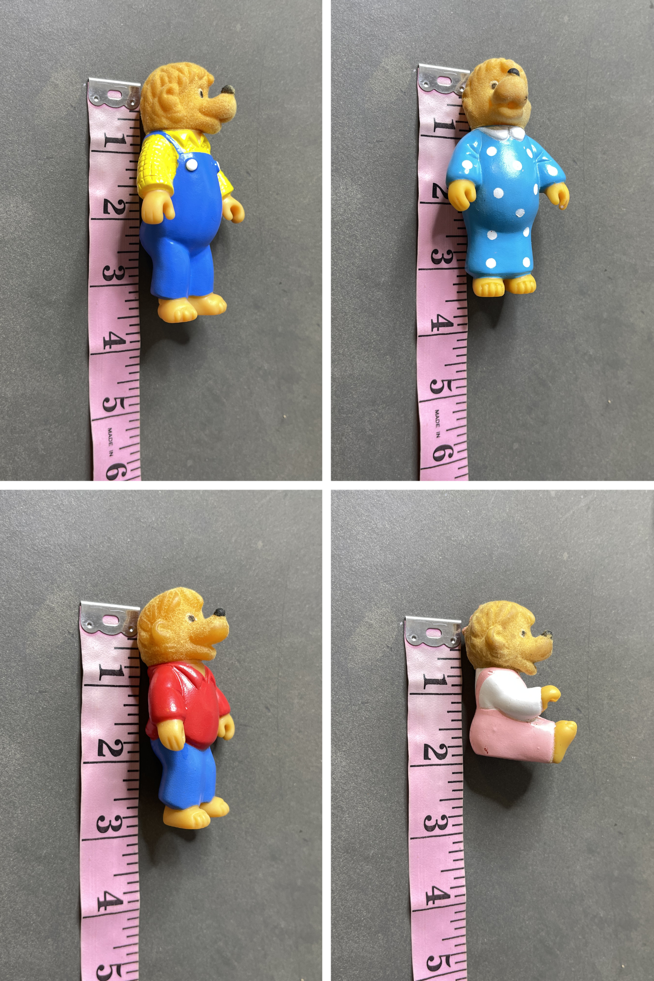 Vintage 80s The Berenstain Bears Flocked Trinket Toy Set 4pc