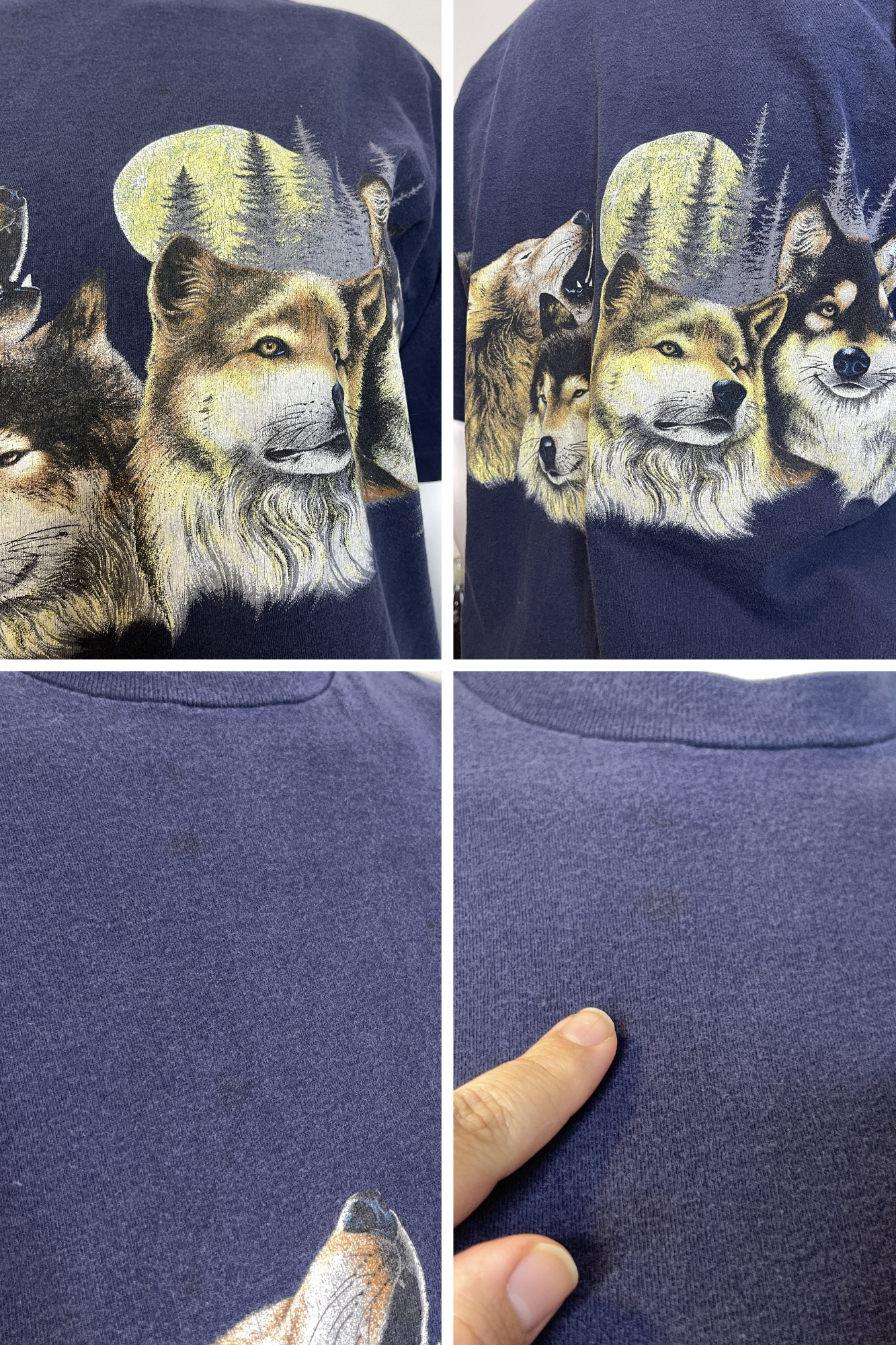 Vintage 90s Wolf Pack all Over Navy Blue Graphic Tee Sz XL