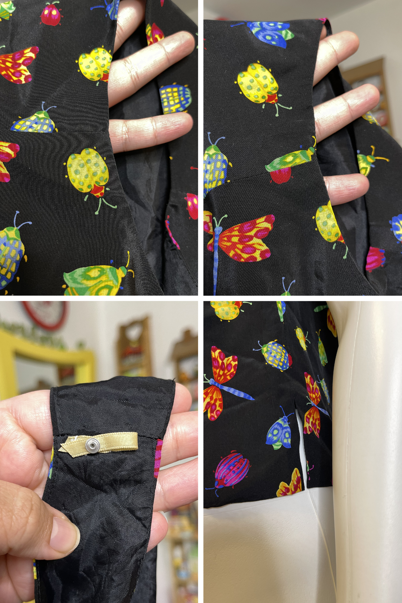 Vintage Colorful Bug Insects All Over Print Silk Tank Sz L
