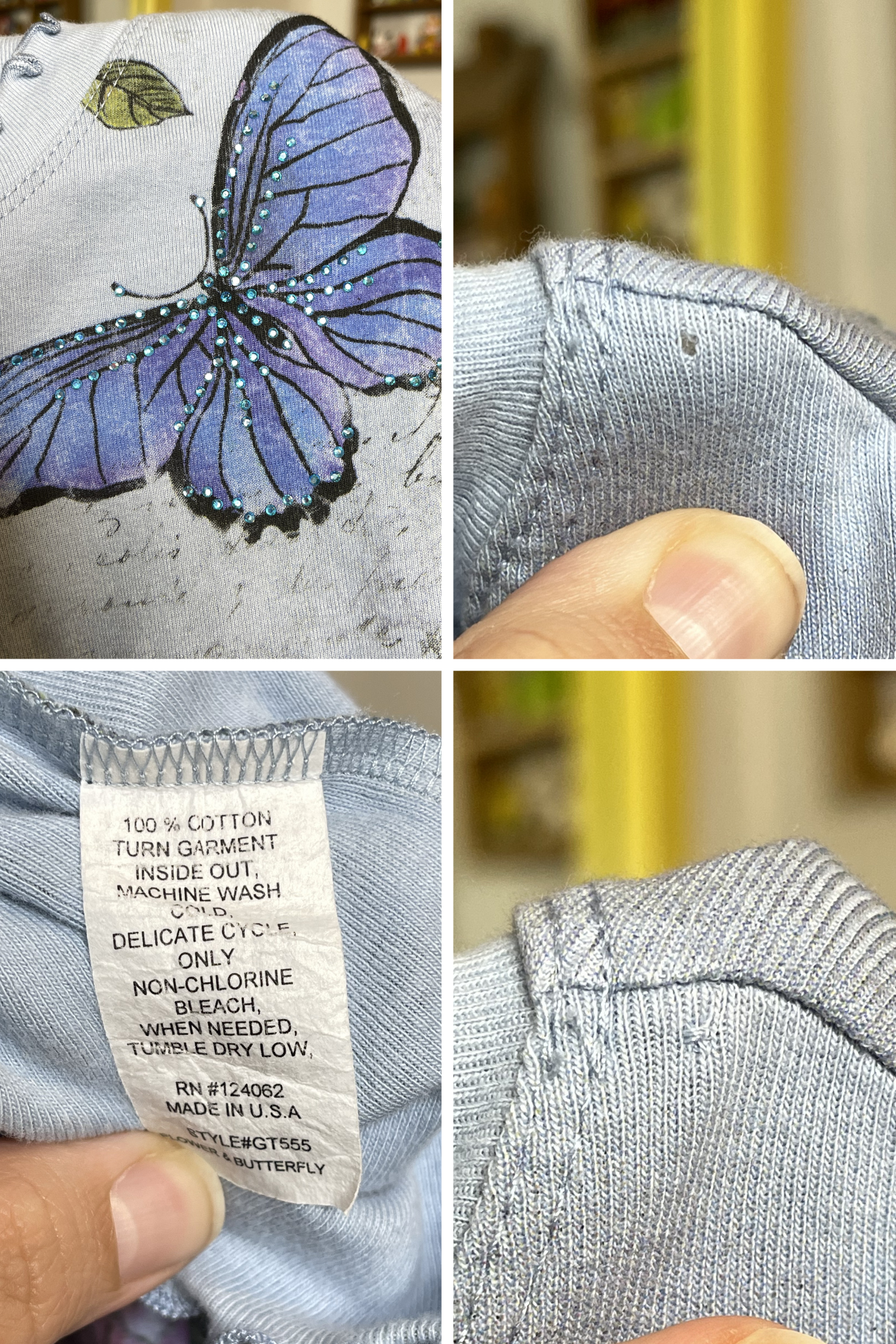 2000s Floral Spring Butterflies All over Print 3/4 Sleeve Top Sz L
