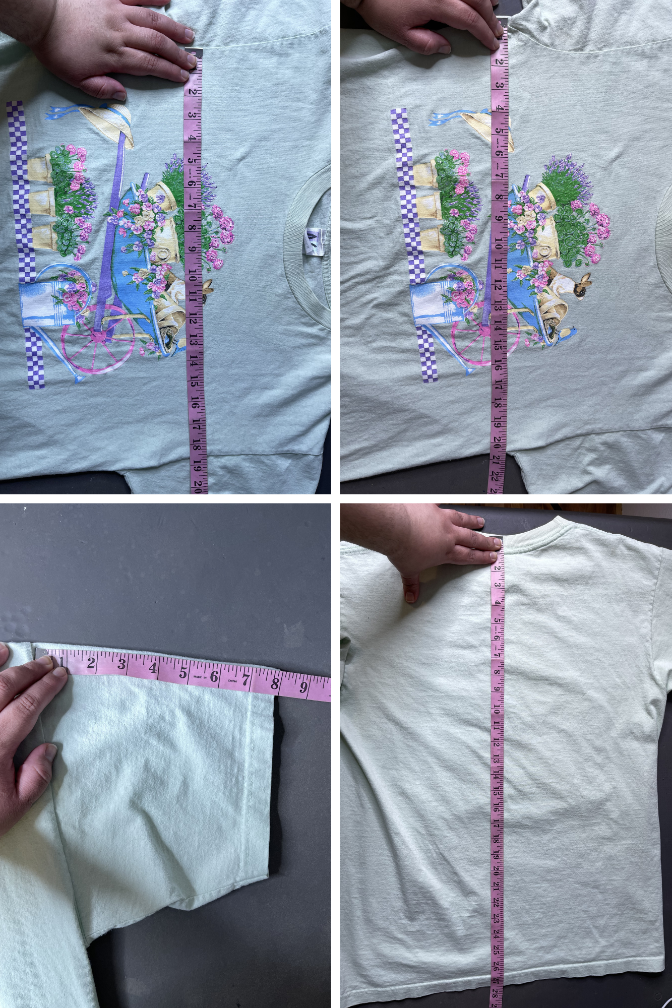 Vintage Mint Green Spring Garden Bunny Graphic Tee Sz L