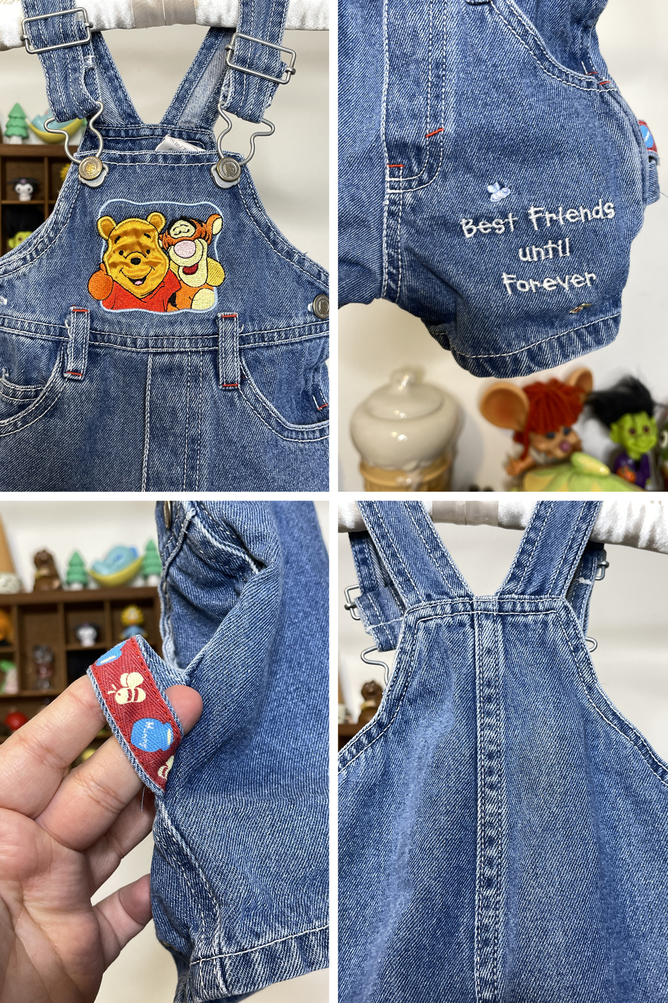 Vintage Winnie The Pooh & Tigger Denim Baby Overalls Sz 6-9M