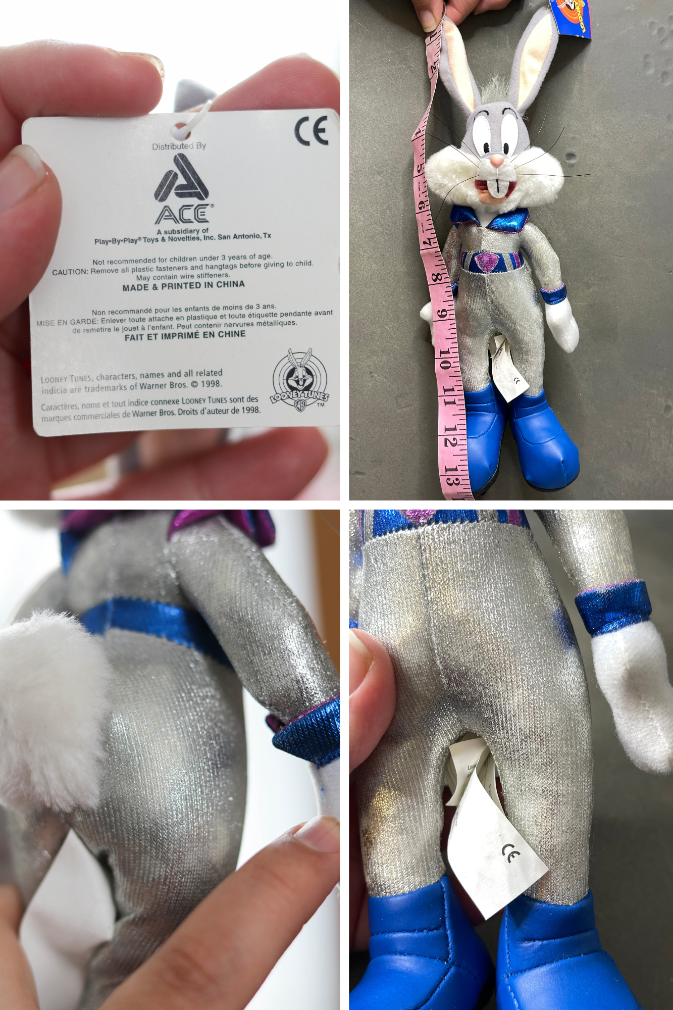 Vintage 90s Bugs Bunny Silver Space Suit Deadstock Plush