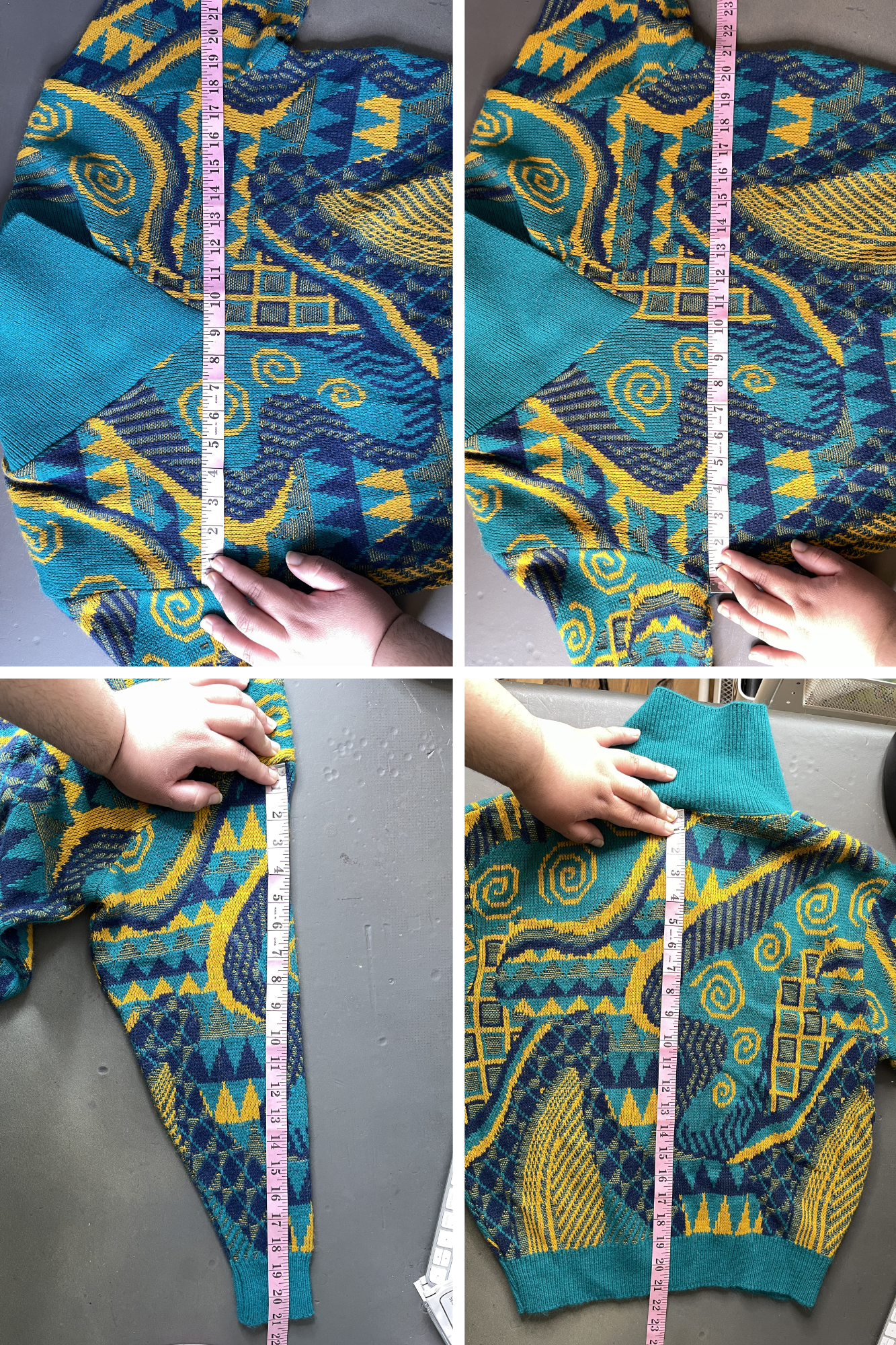 Vintage 90s Teal & Mustard Funky Knit Sweater Sz M