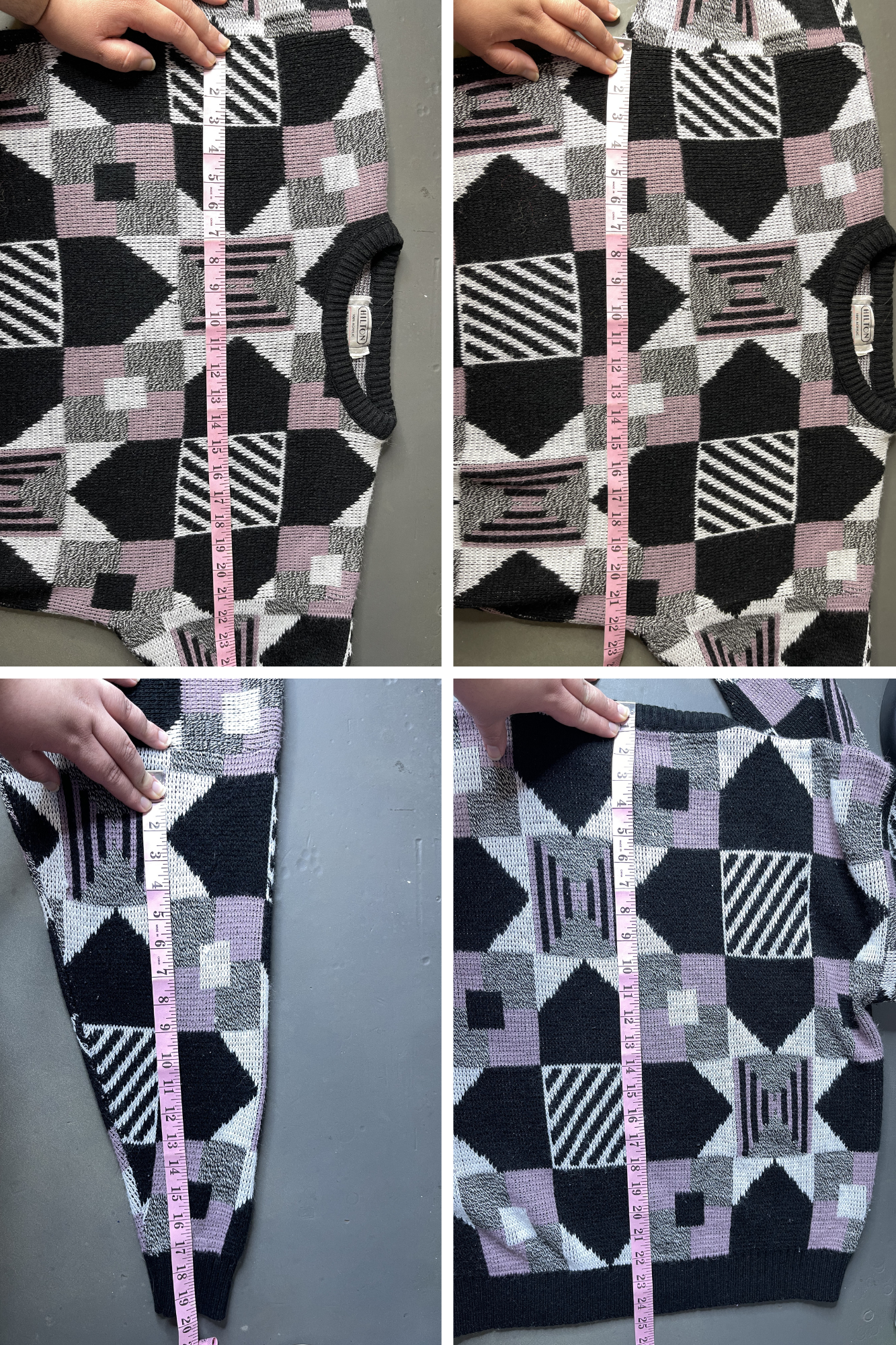 Vintage 90s Funky Black And Mauve Geometric Knit Sweater Sz L