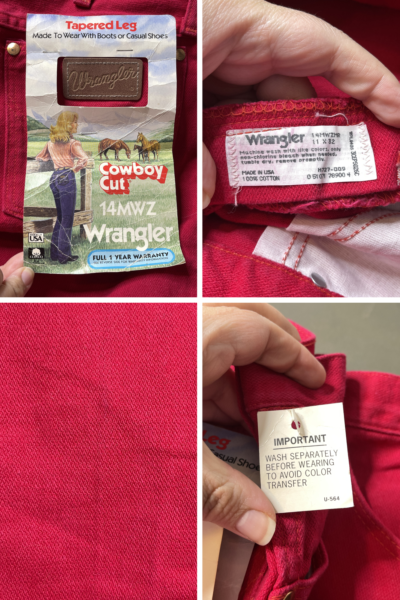 Vintage Deadstock Red Wrangler Cowboy Cut Jeans Sz 28in 11x32