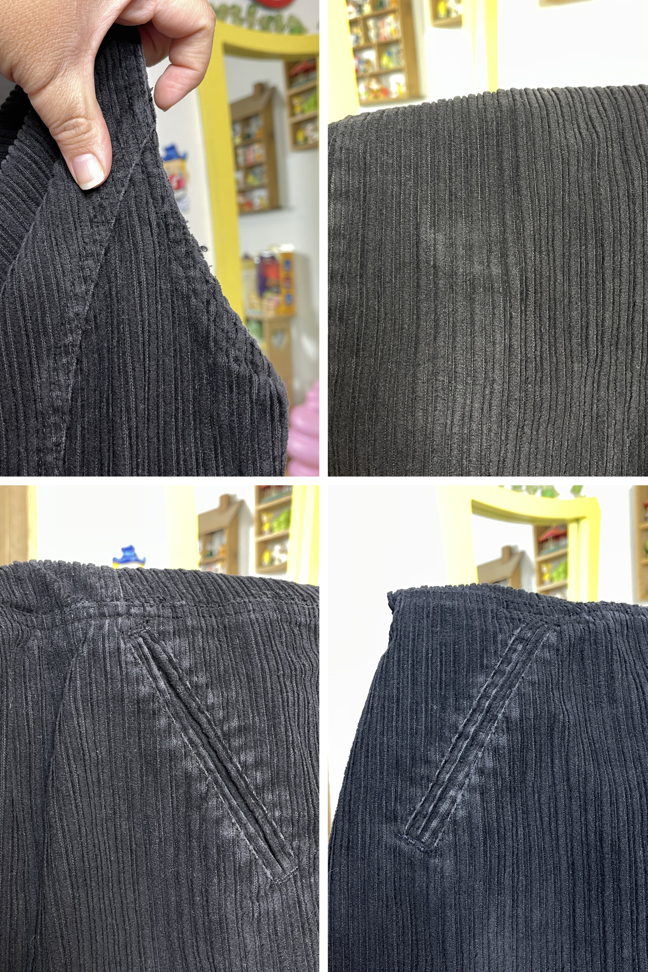 Vintage 90s Black Chunky Corduroy Collared Mini Dress Sz S
