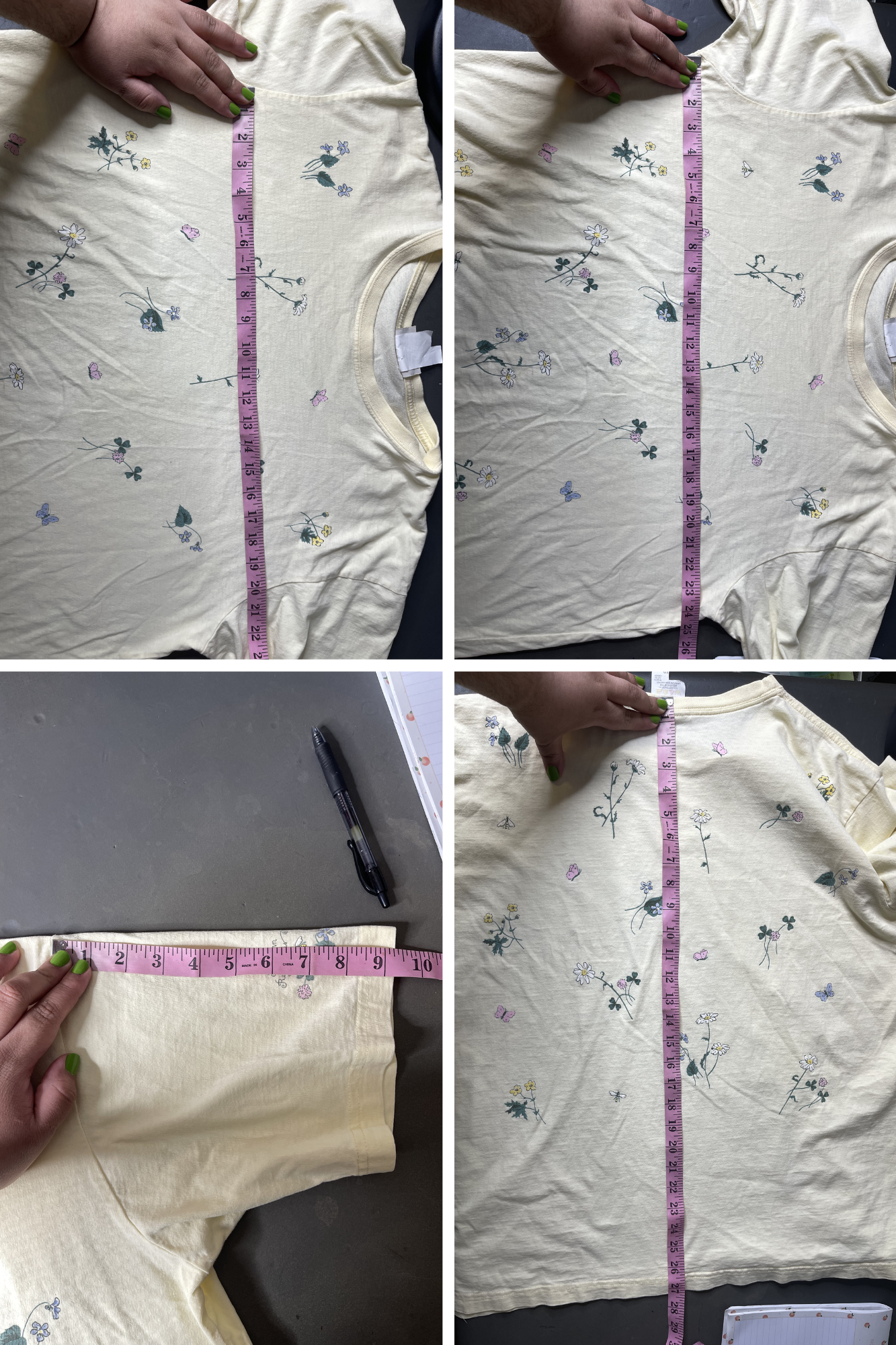 Vintage Nature Flower Print Pale Yellow Graphic Tee Sz L