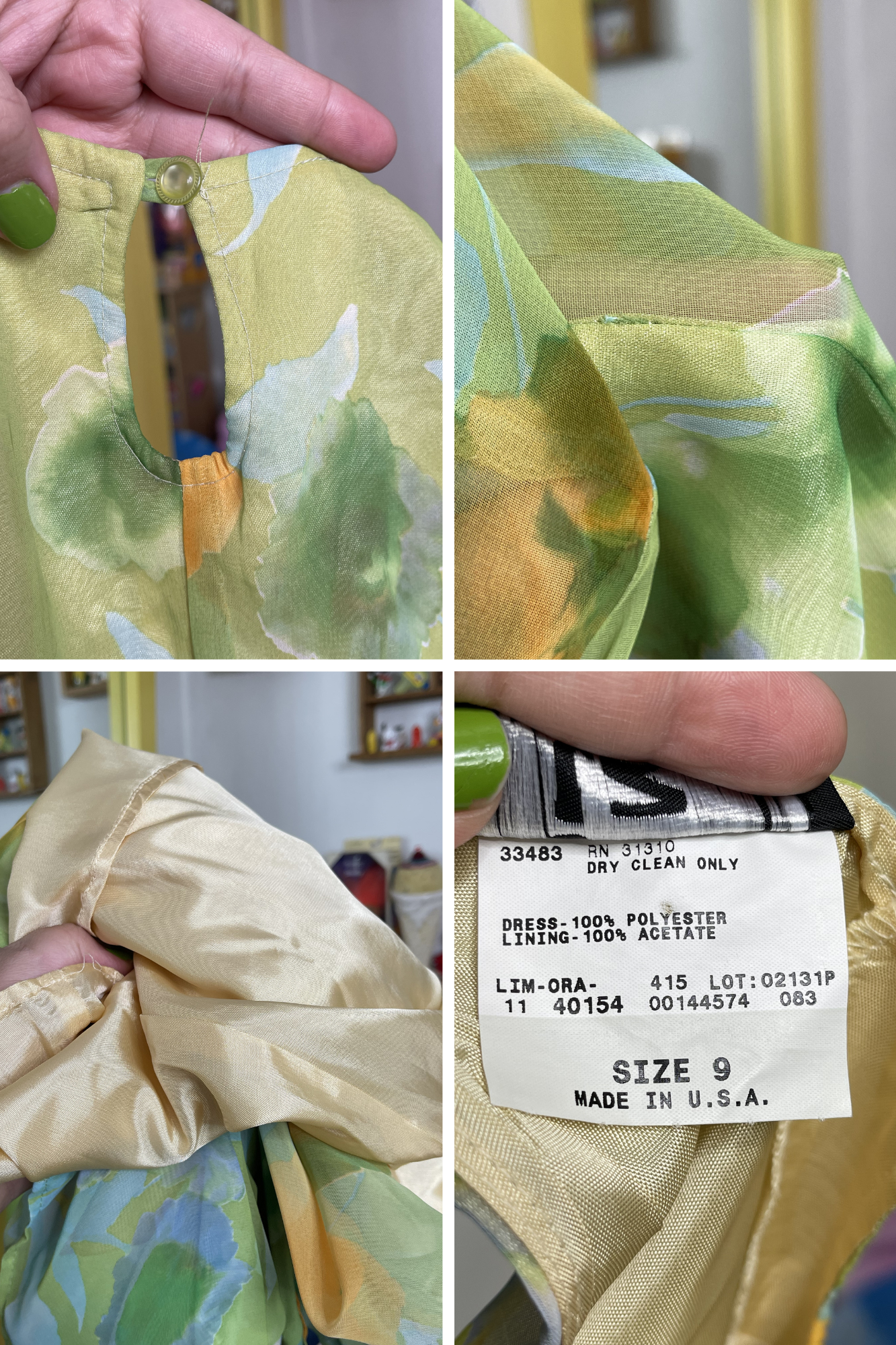 Vintage 90s Green Poppy Floral Sheer Layered Dress Sz S/M