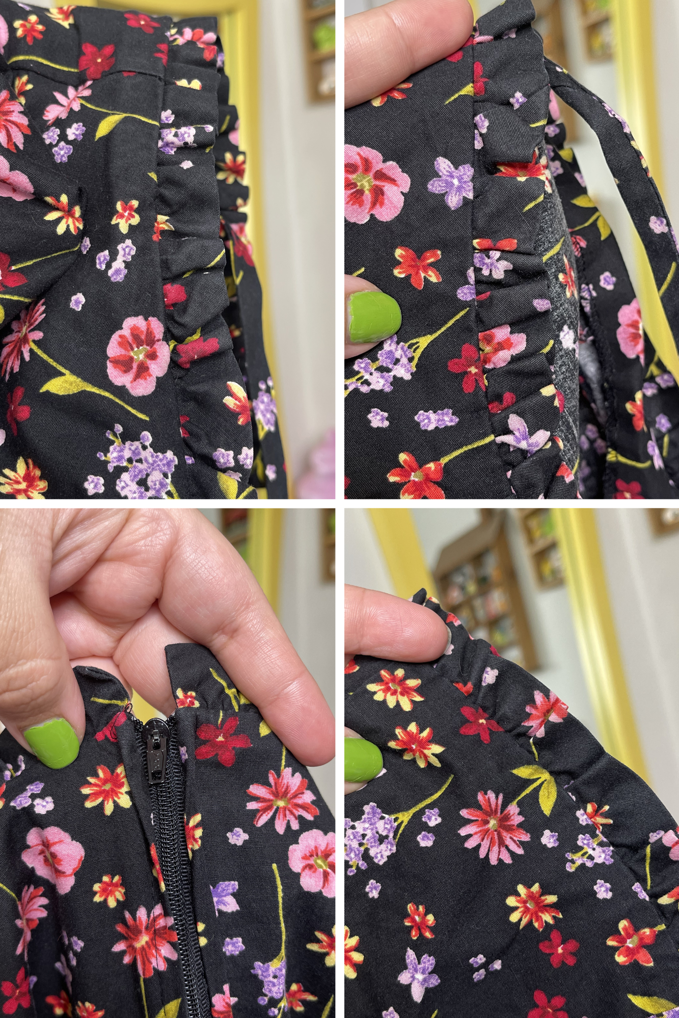 Vintage Black Flower Print Spring Dress Sz L