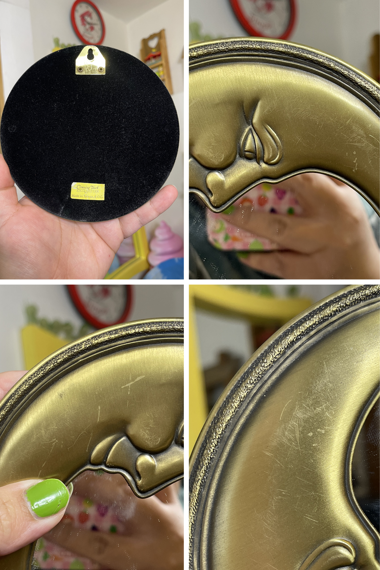 Vintage Round Brass Crescent Moon Small Wall Mirror