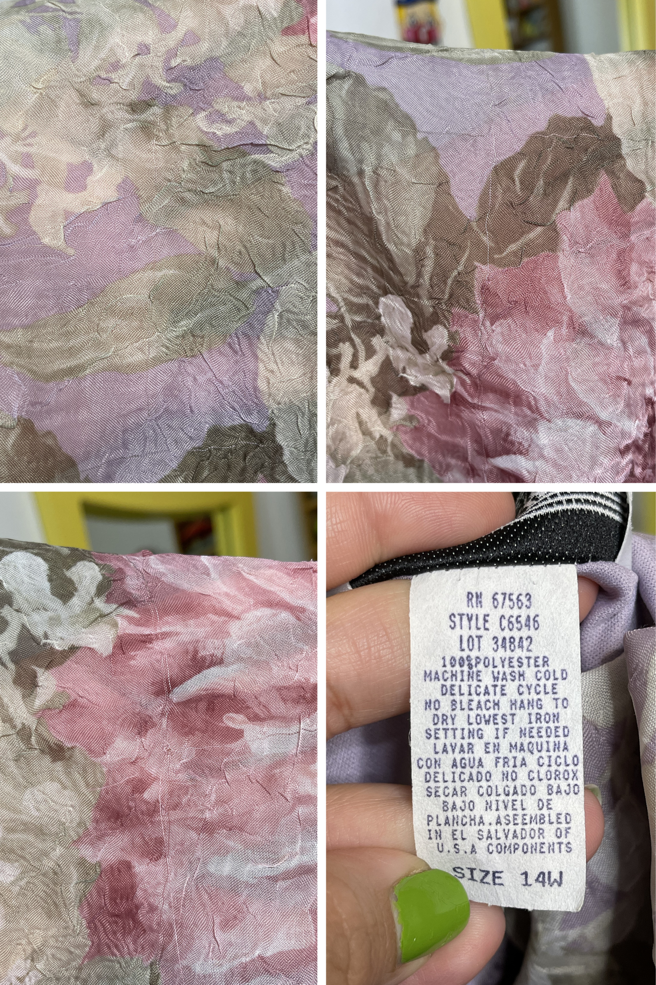 Vintage 90s Sheer Crinkly Watercolor Floral Maxi Dress Sz 14W