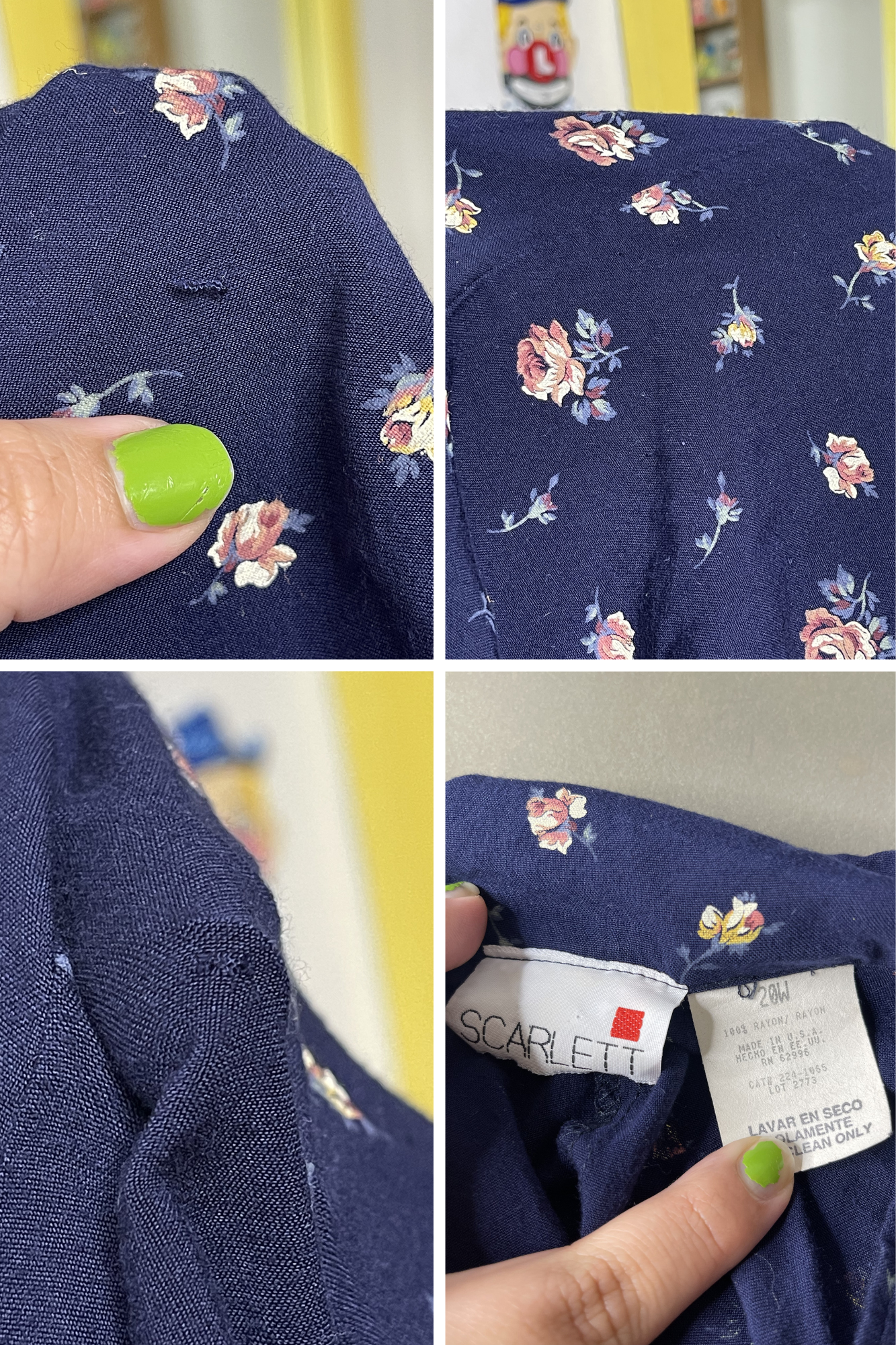 Vintage 90s Navy Blue Floral Button Down Maxi Dress Sz 20W