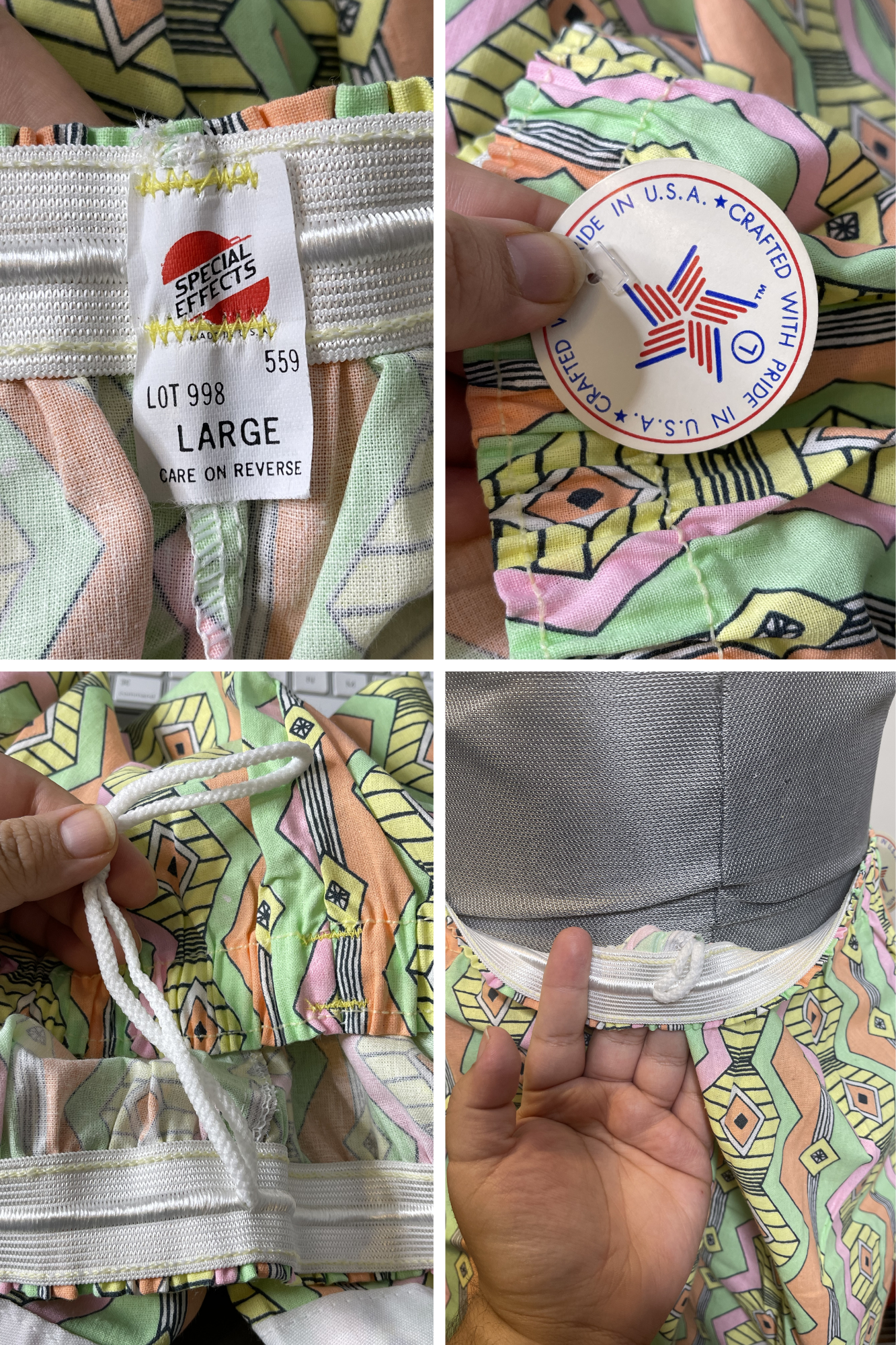 Vintage Deadstock Geometric Pastel Print Boxer Style Shorts Sz M/L