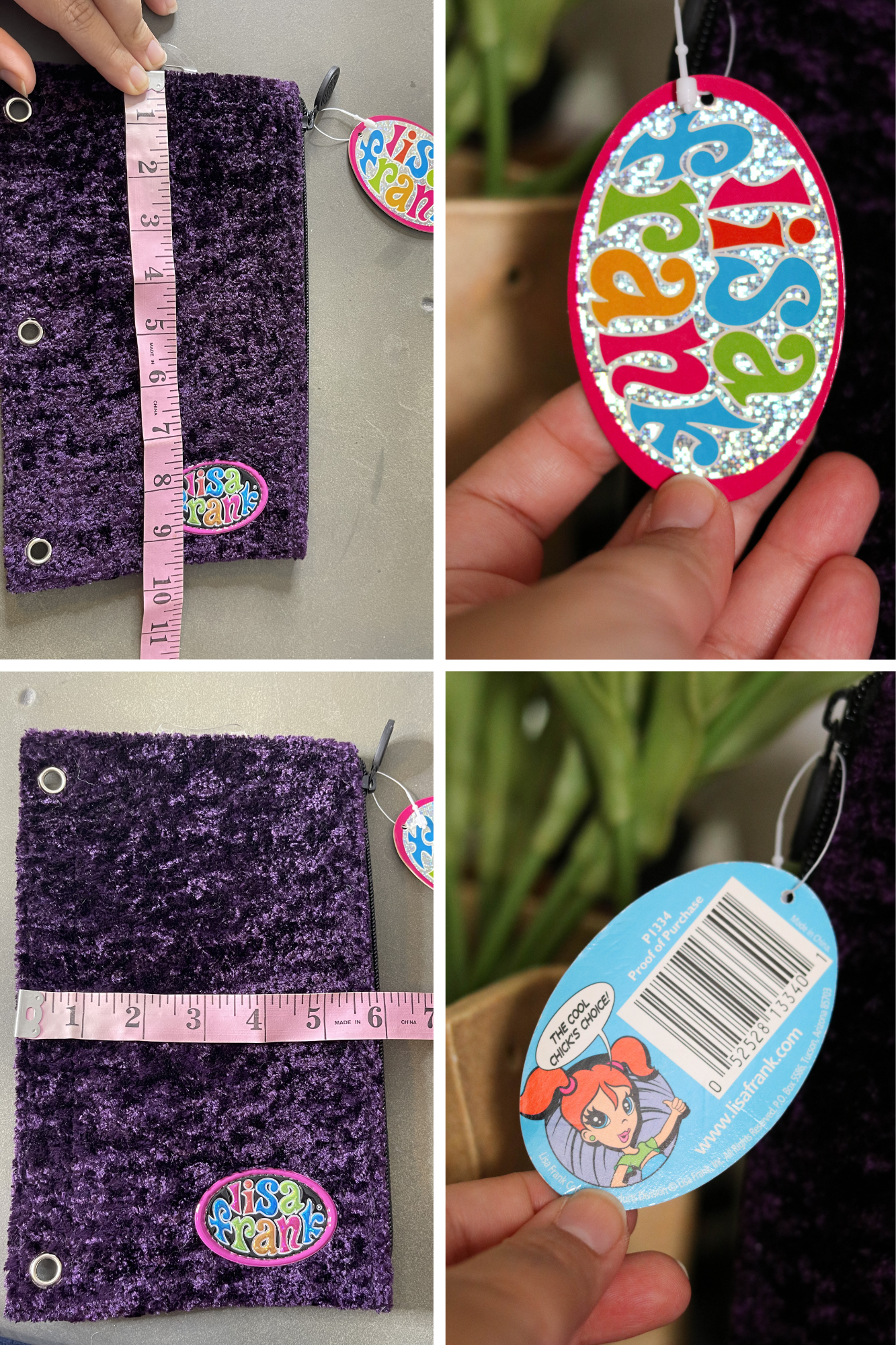 Vintage Deadstock Lisa Frank Dark Purple Fuzzy 3-Ring Pencil Pouch