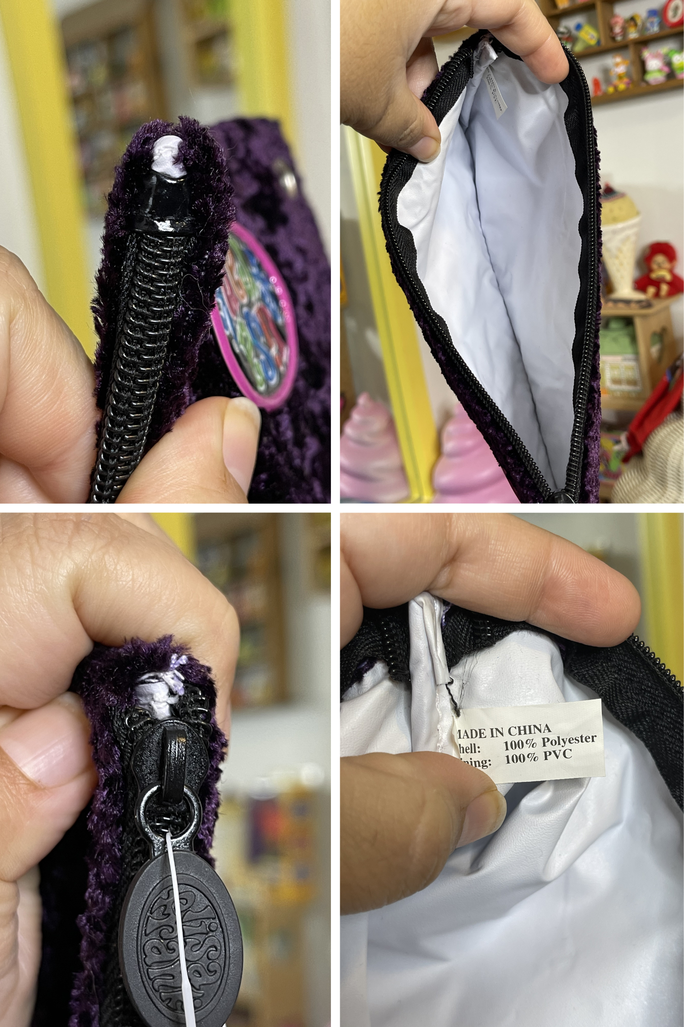 Vintage Deadstock Lisa Frank Dark Purple Fuzzy 3-Ring Pencil Pouch