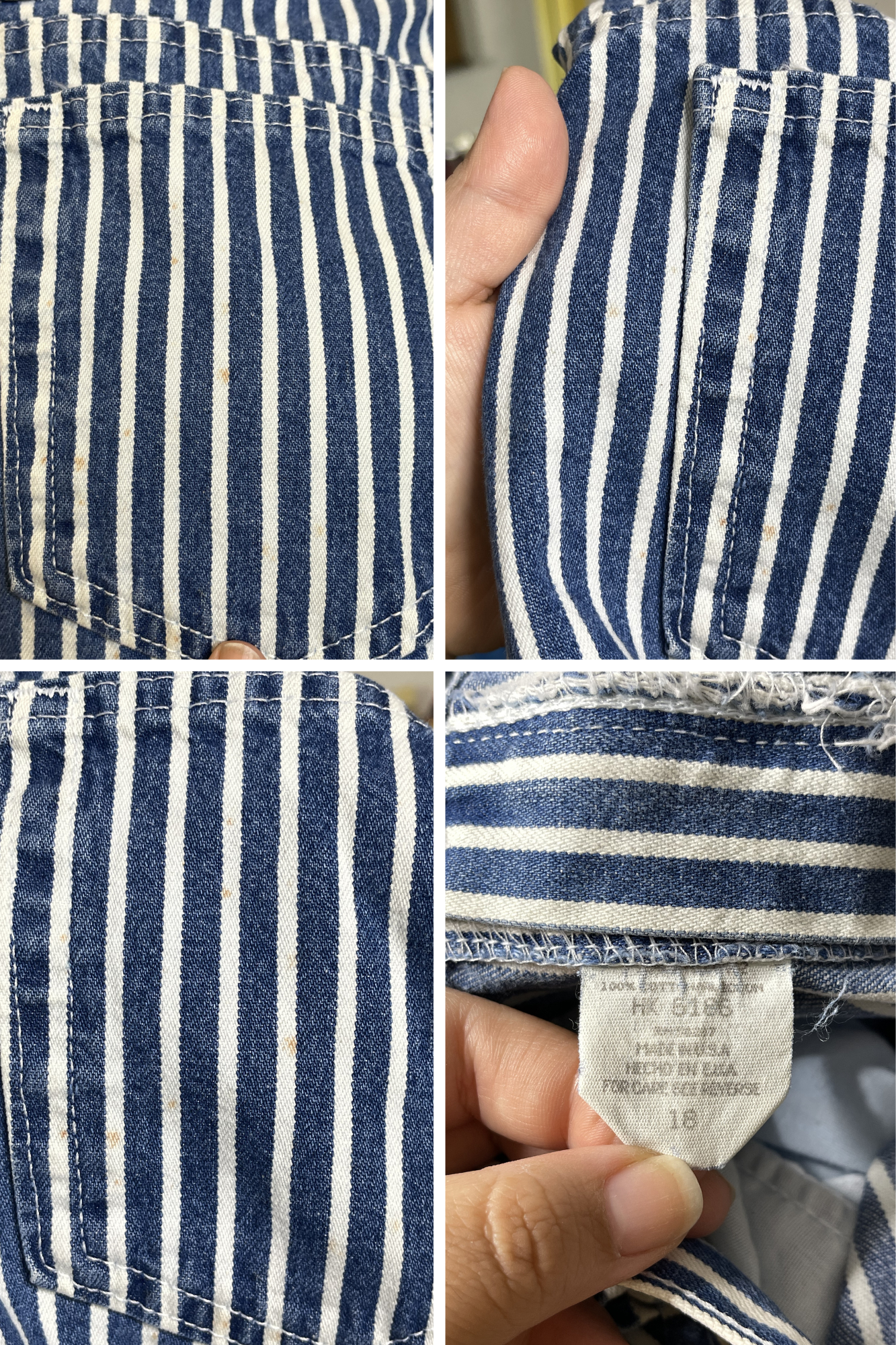 Vintage Blue & White Striped High Waisted Shorts Sz 18 33in