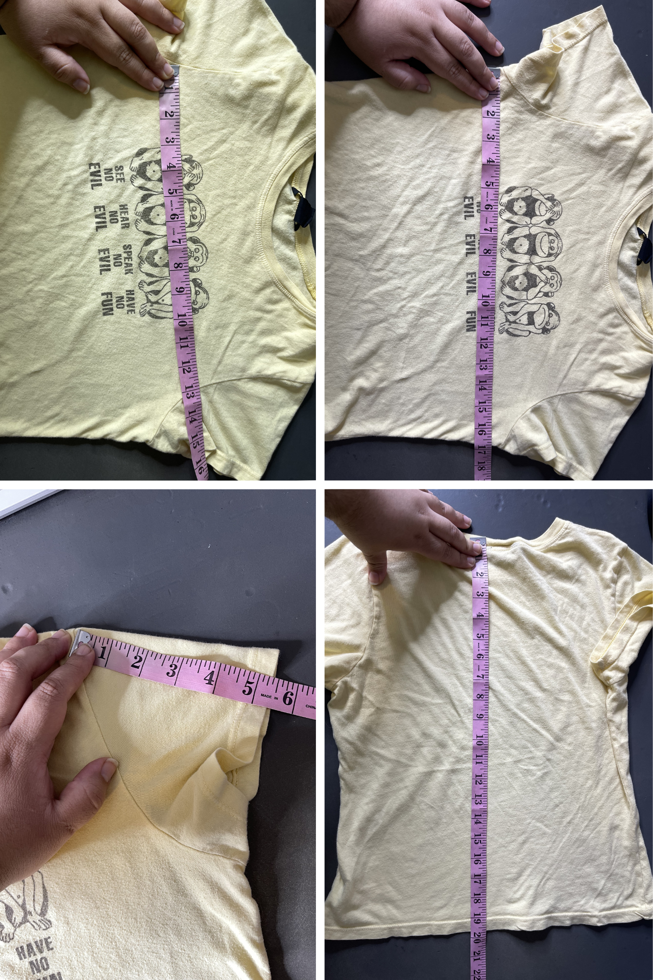 2000s Pale Yellow Monkey See No Evil Baby Tee Sz S/M