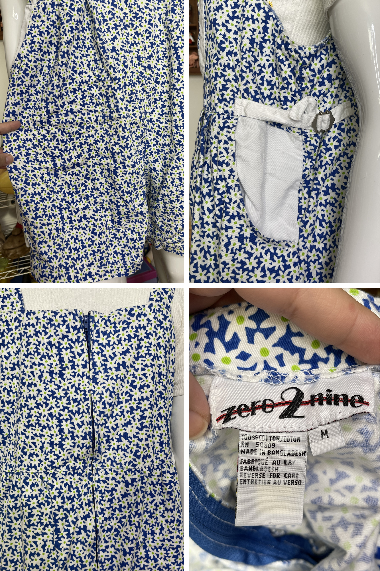 Vintage Blue Flower Print Baggy Style Overalls Sz M/L