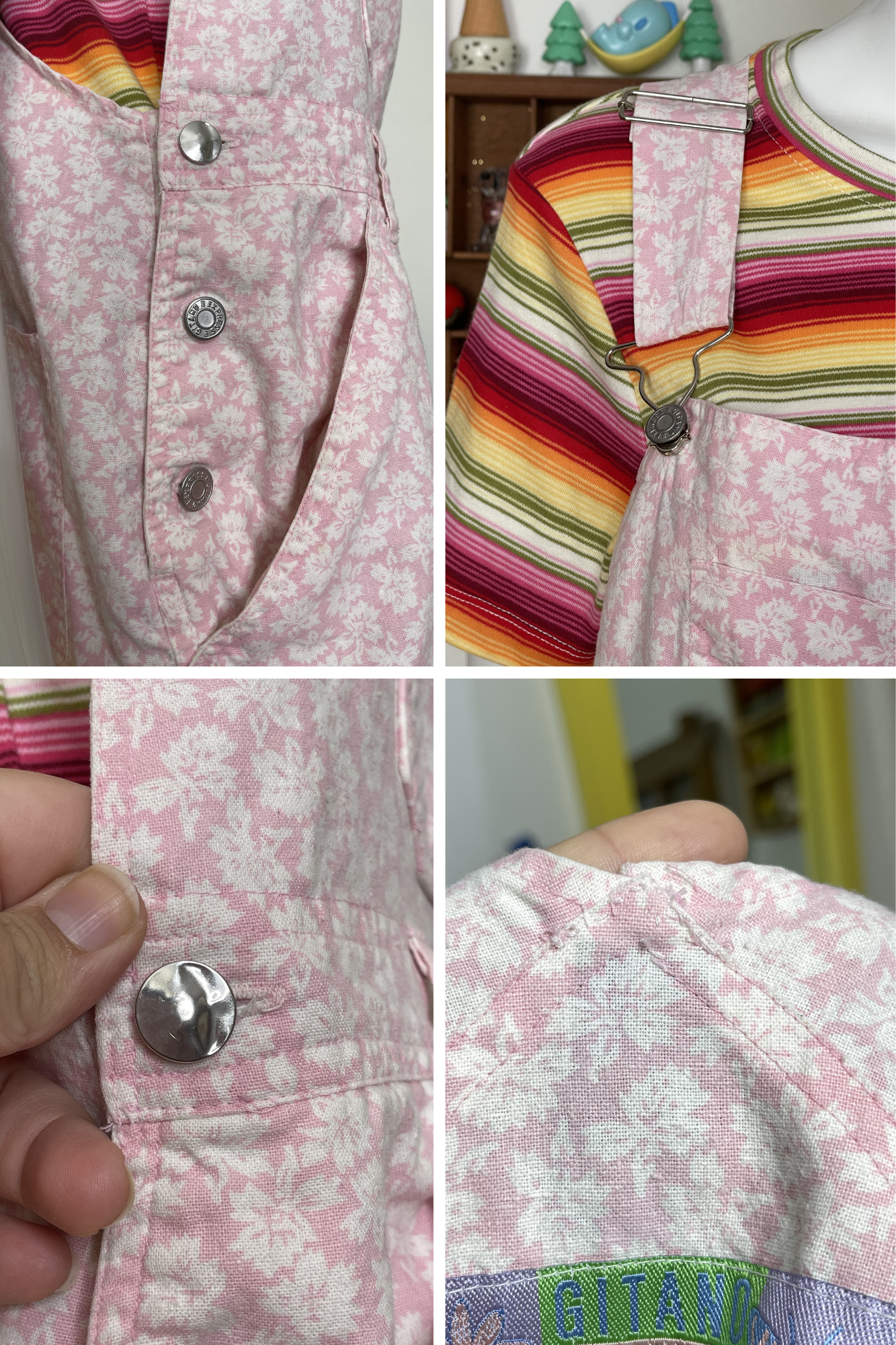Vintage Baby Pink Flower Print Overalls Sz L