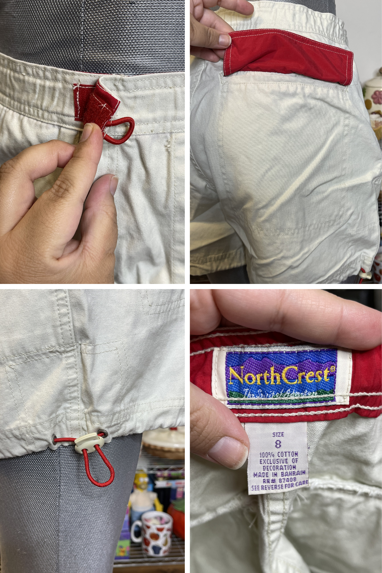 2000s Khaki Cream & Red Cargo Style Shorts Sz 8 28in