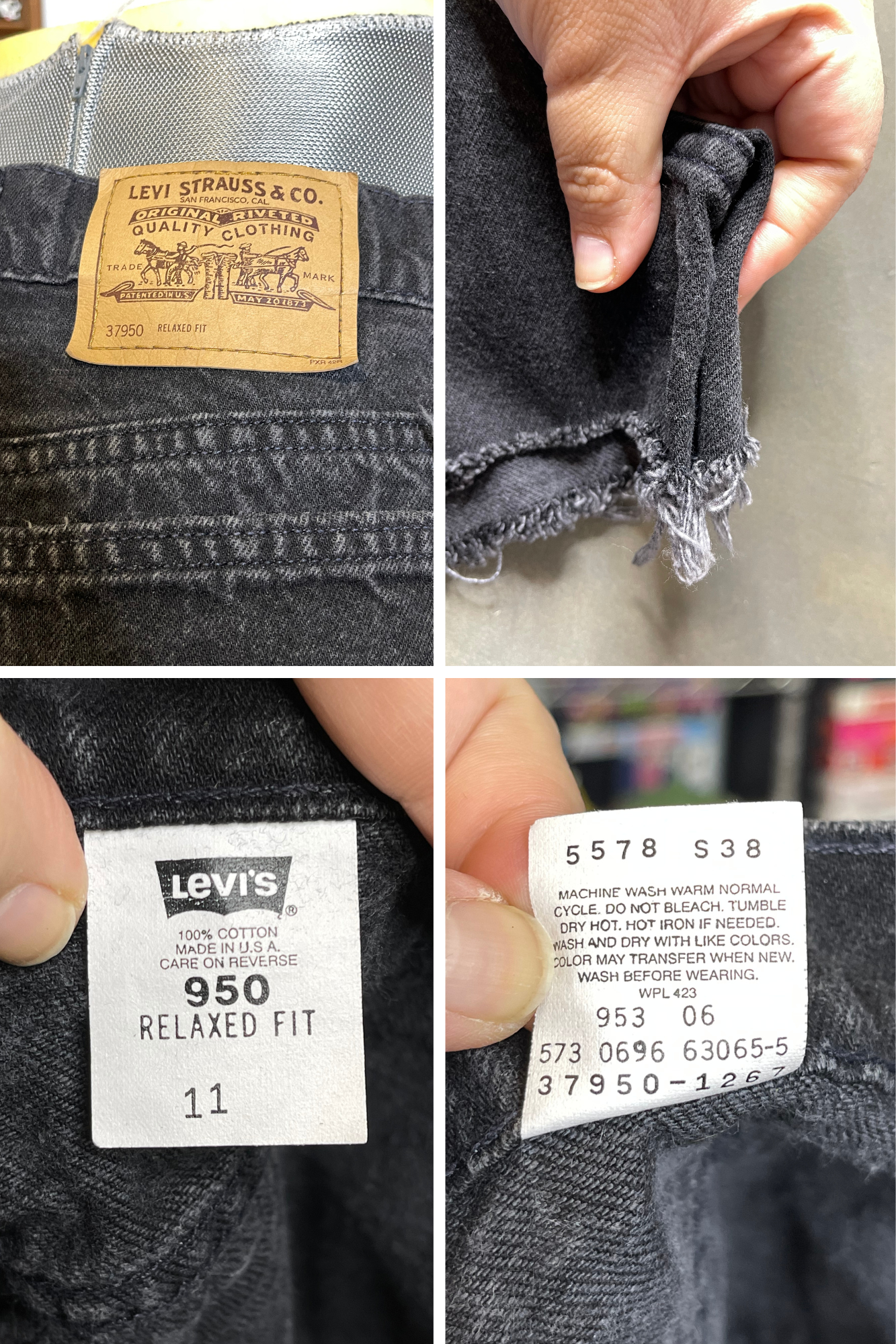Vintage Black Levi's 950 High Waisted Distressed Denim Shorts Sz 11 29in