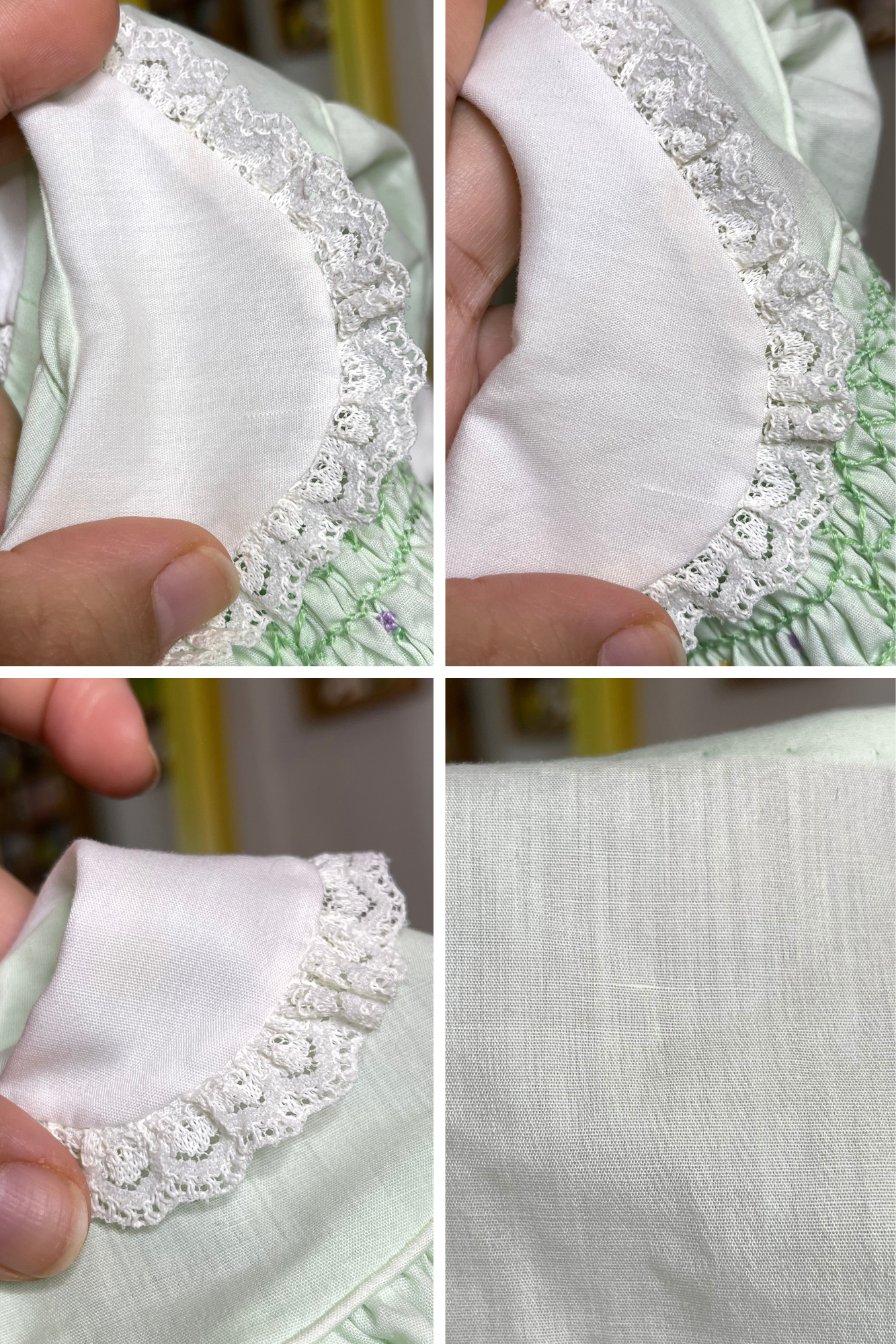 Vintage Light Green Tulip Lace Hand Smocked Dress Sz Infant 6-9M