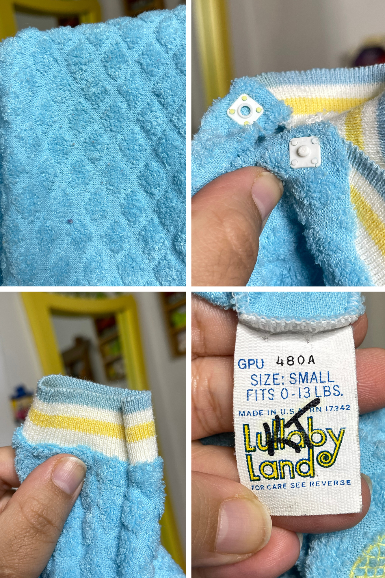 Vintage Sporty Blue Terrycloth Onesie Sz S