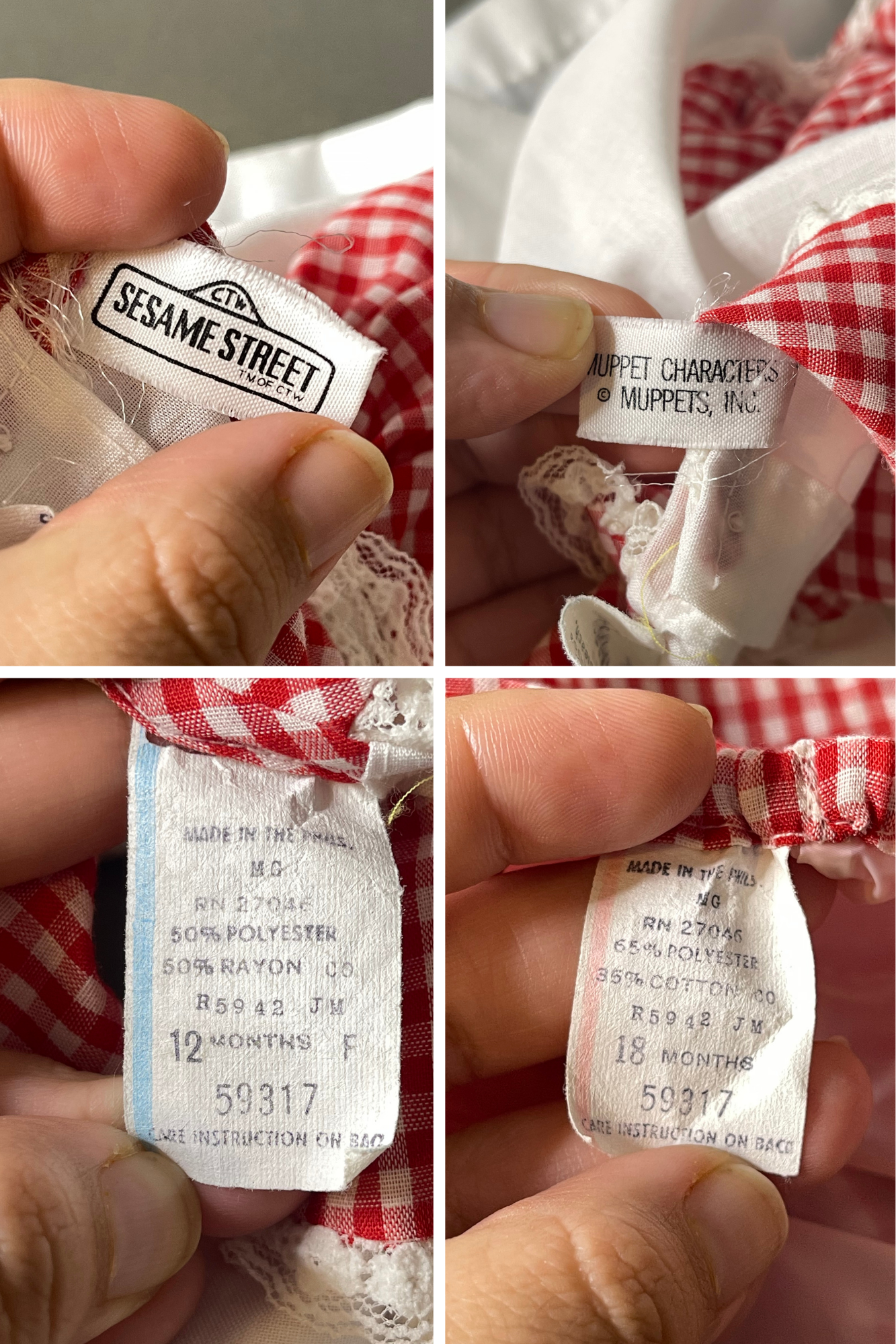 Vintage Big Bird Red Gingham Baby Dress + Bloomers 2pc Set Sz 12M