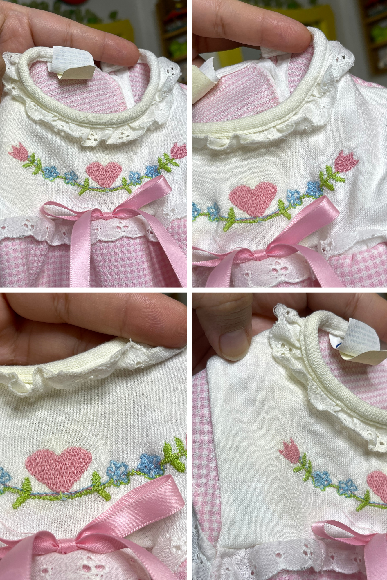 Vintage Pink Heart Gingham Spring Romper Sz 3M