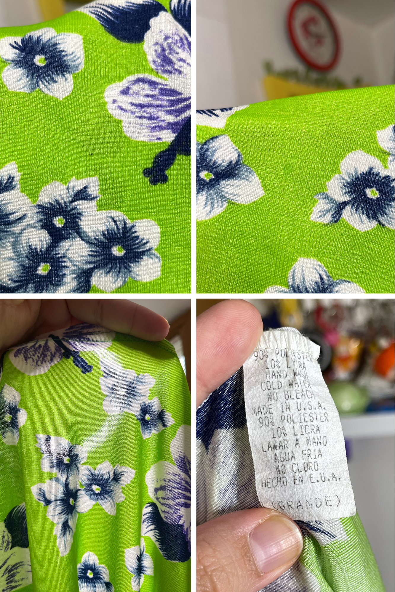 Vintage Lime Green Tropical Flower Print Mini Dress Sz M