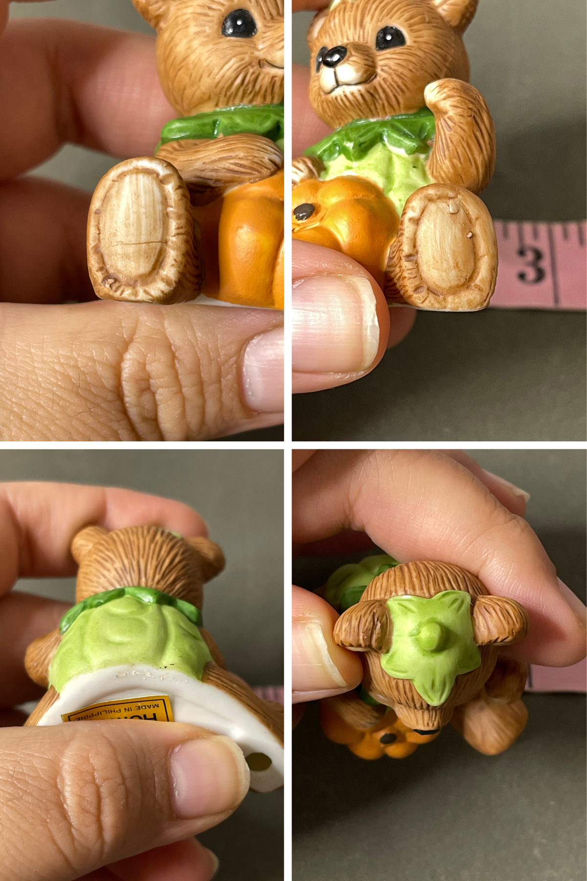 Vintage Harvest Pumpkin Teddy Bear Figurine Trinket
