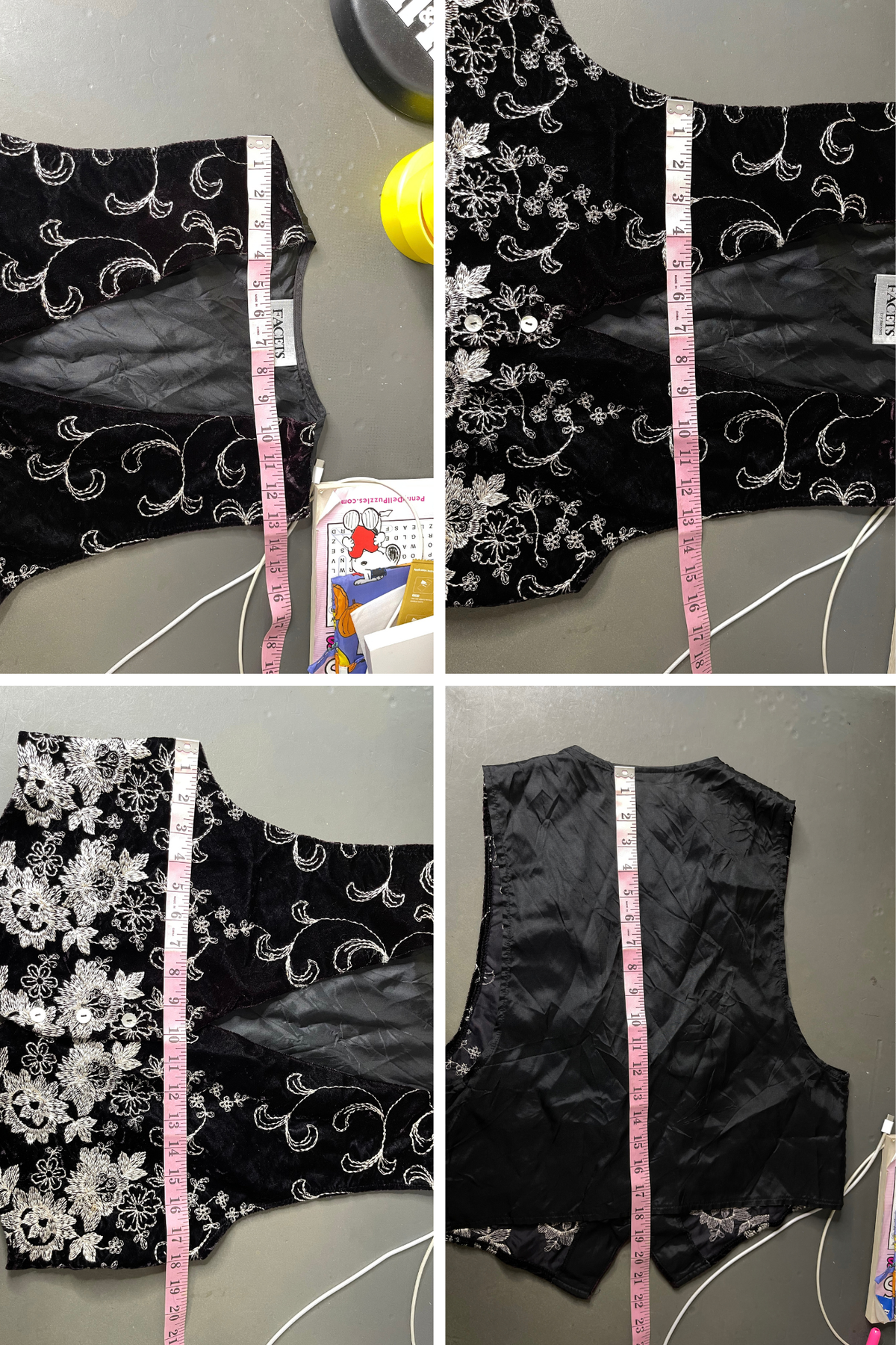 Vintage Dark Deep Purple Velvet Flower Embroidered Vest Sz S
