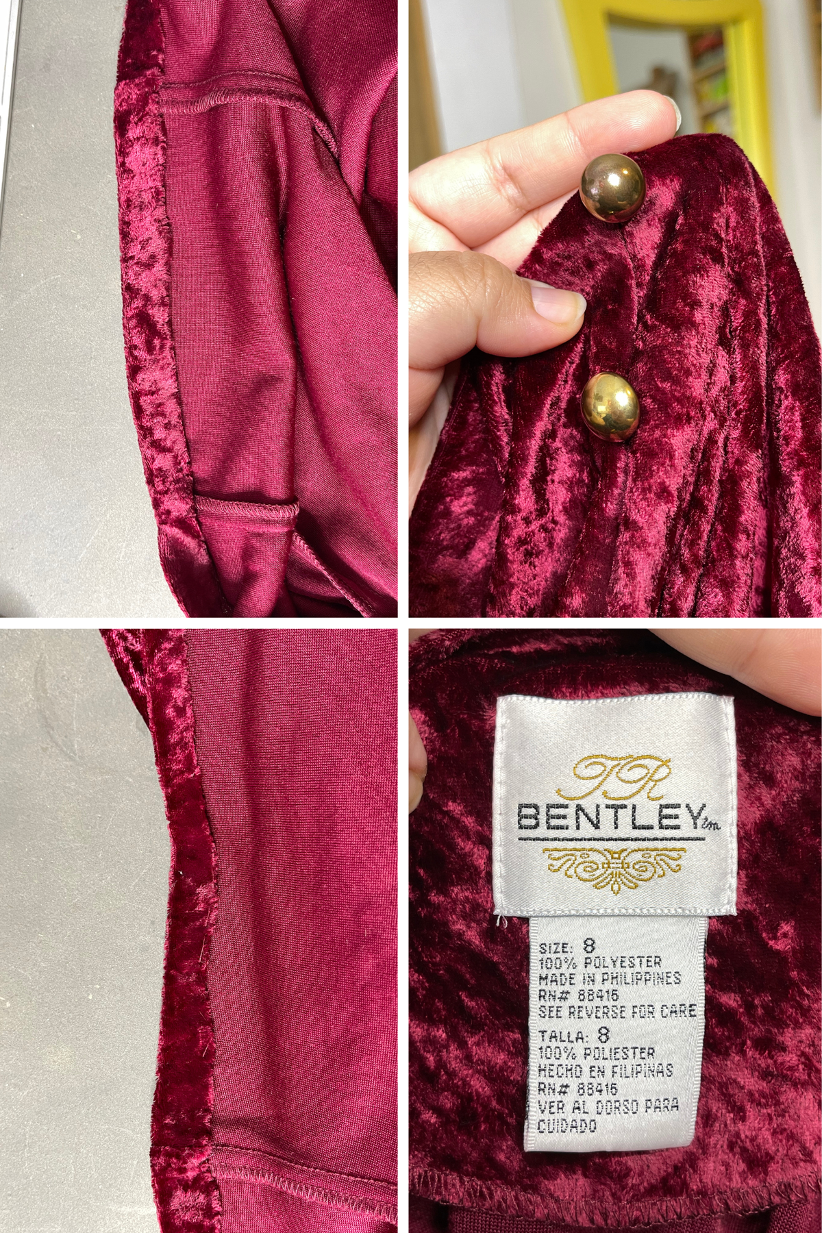 Vintage 90s Whimsigoth Burgundy Red Crushed Velvet Dress Sz M