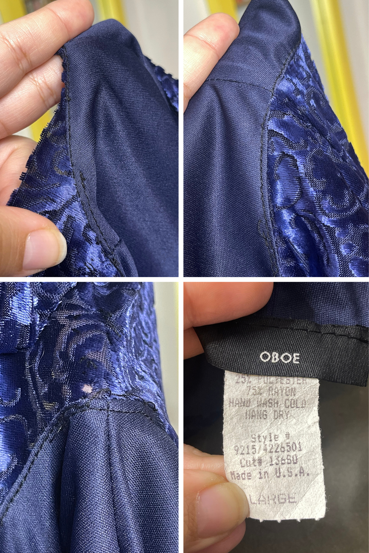 Vintage 90s Blue Velvet & Mesh Swirly Maxi Length Dress Sz L