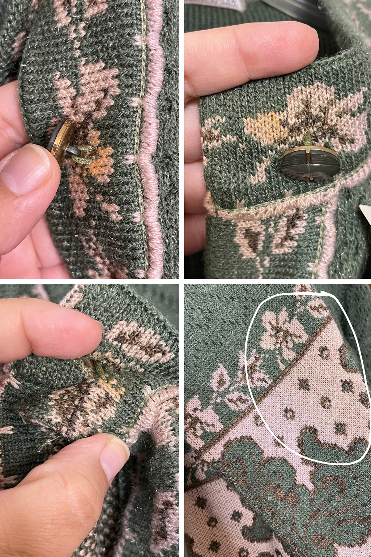 Vintage Green & Brown Floral Grandma Knit Cardigan Sz M