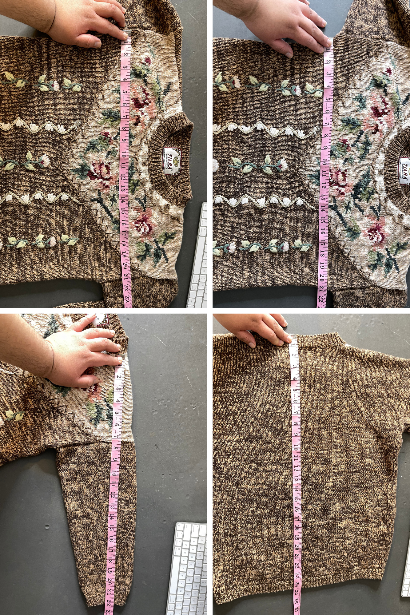 90s chunky grandma floral knit sweater sz M