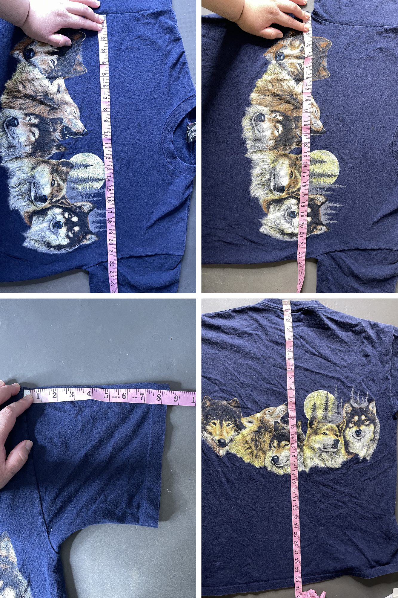 Vintage 90s Wolf Pack all Over Navy Blue Graphic Tee Sz XL