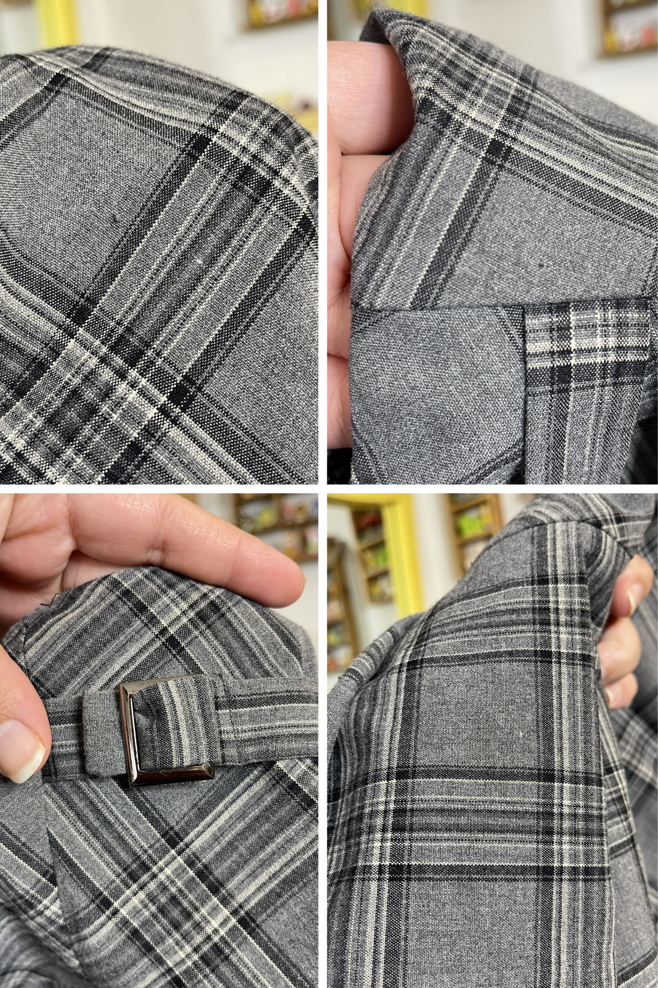 2000s Grey & Black Plaid Buckle Mini Skirt Sz 7