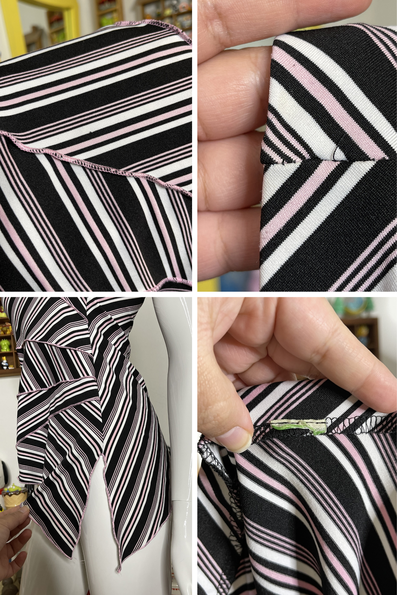 2000s Pink & Black Striped Asymmetrical Tube Top Sz M
