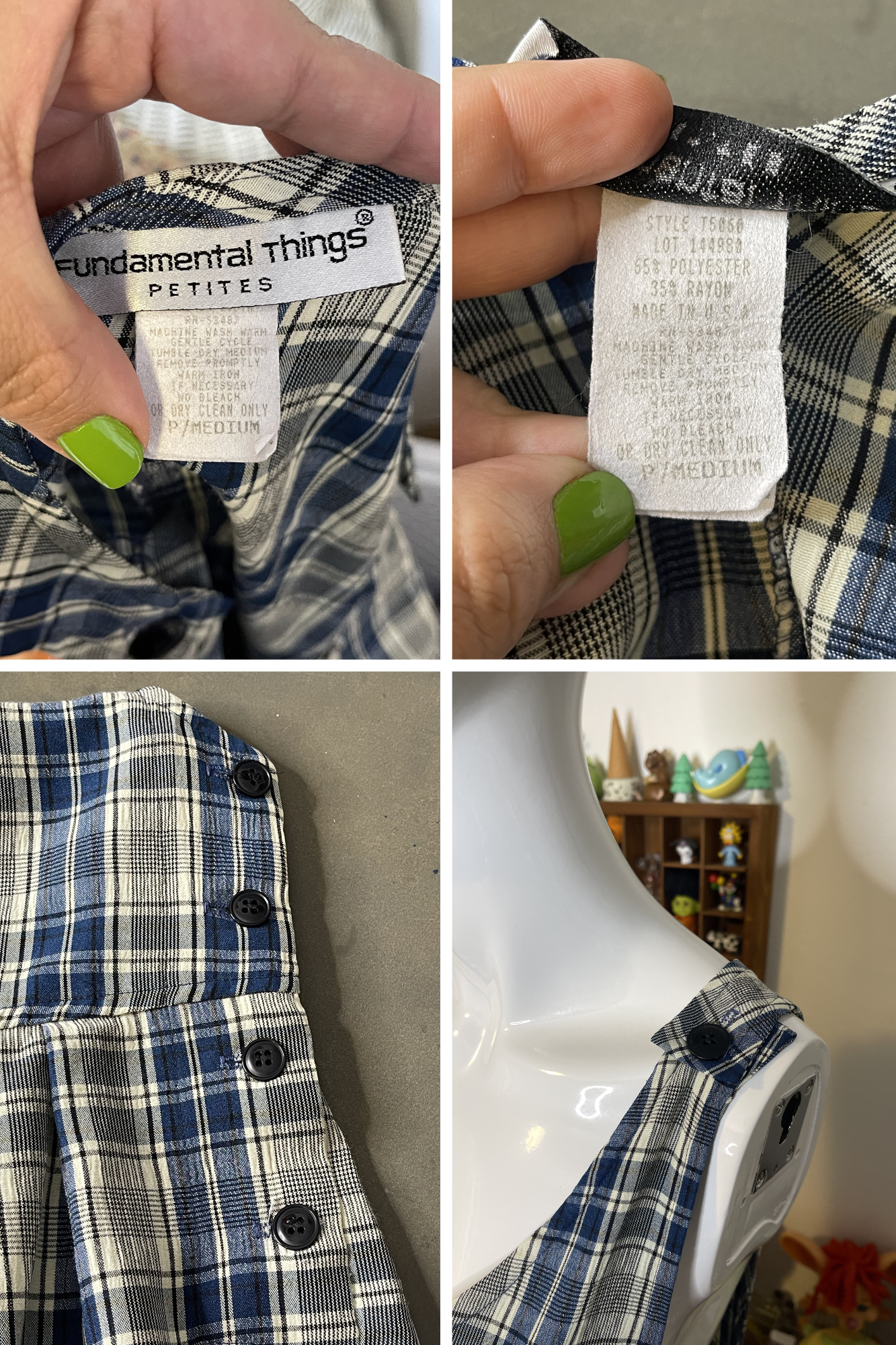 Vintage 90s Oversized Blue Cream Plaid Midi Maxi Dress Sz M/P
