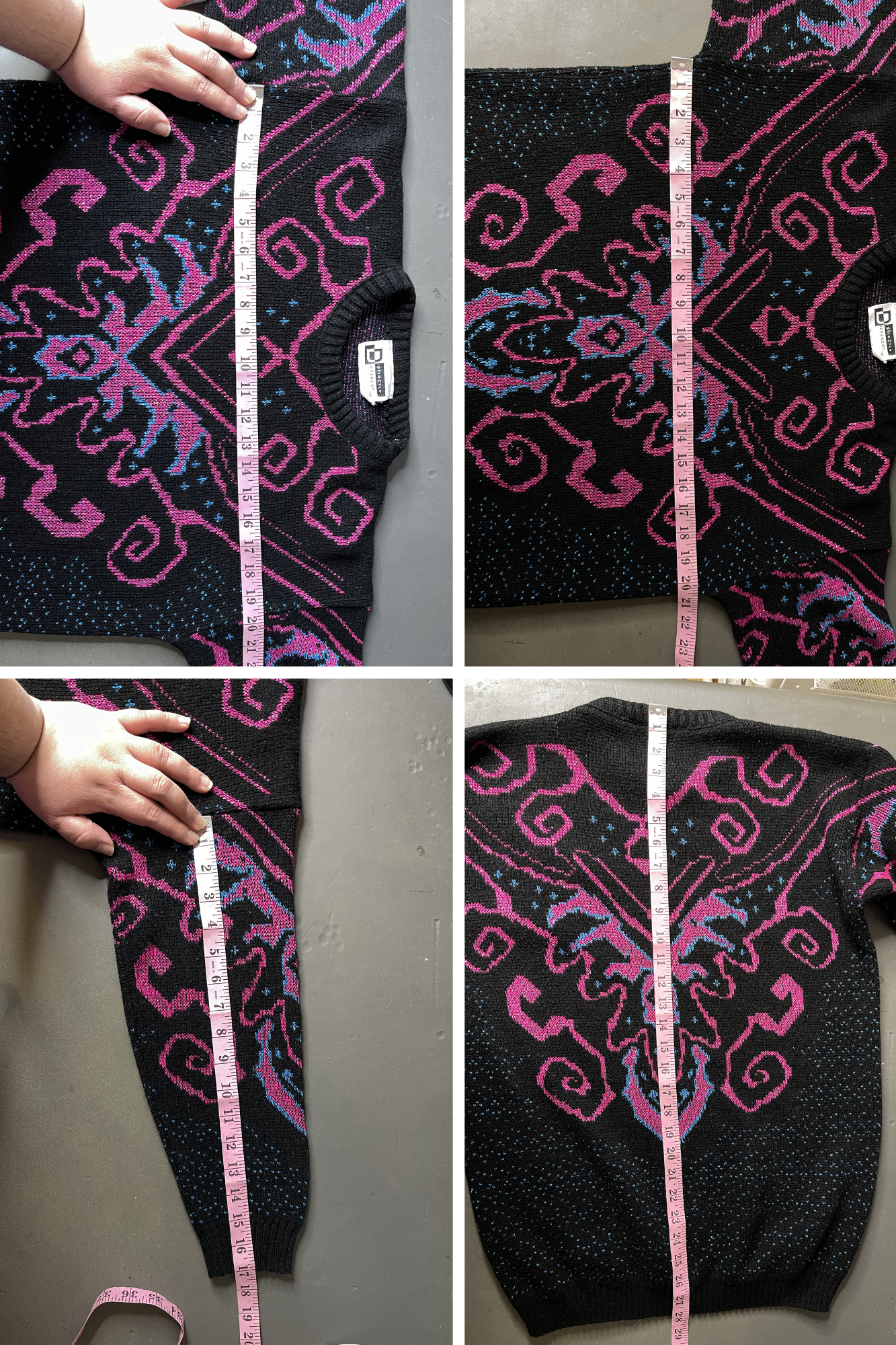 Vintage Funky Blue Pink Metallic Sparkly Knit Sweater Sz L