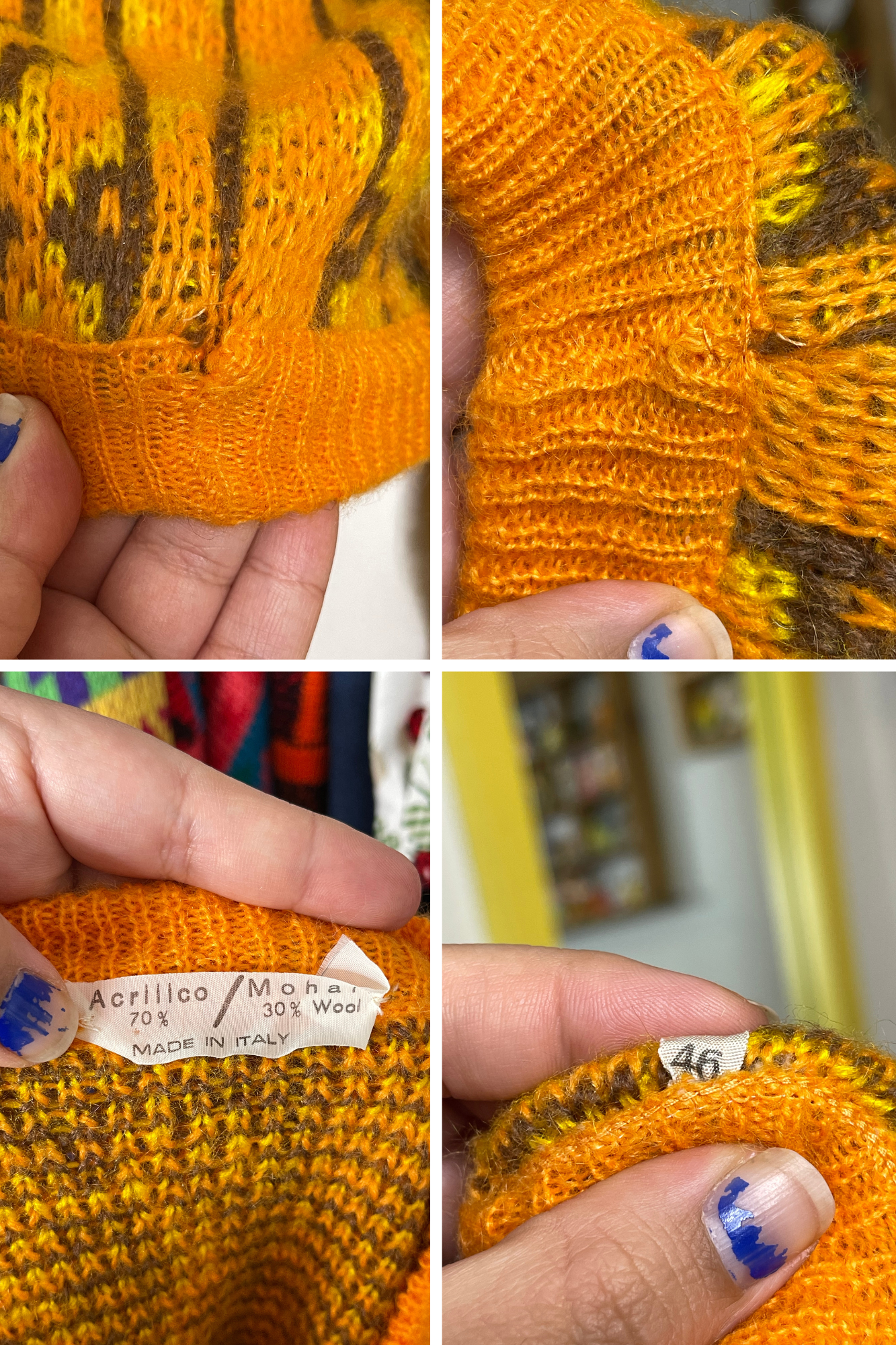 Vintage 90s Retro Geometric Pattern Mohair Blend Knit Sweater Sz M