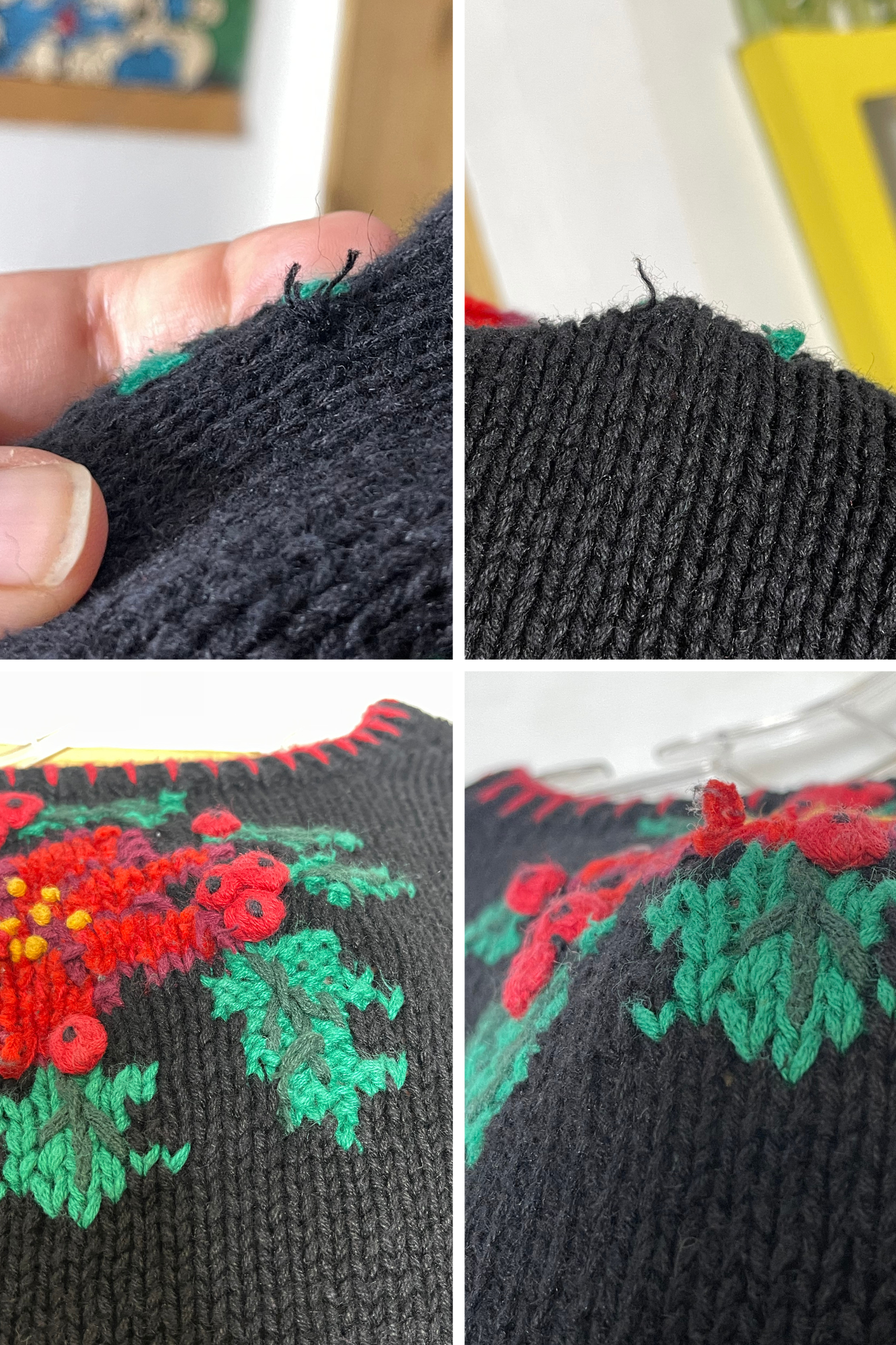 90s Poinsettia Floral Handknit Cardigan Sz L / XL