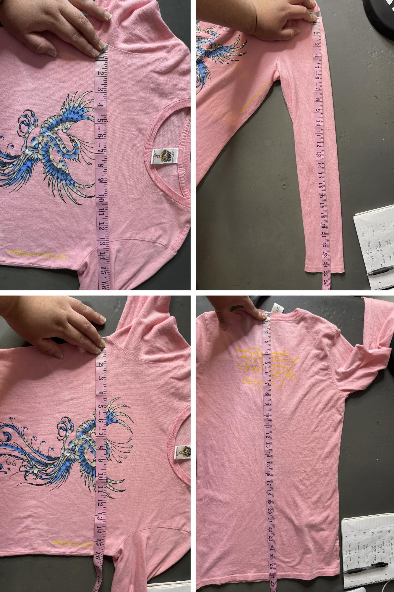 2000s Pink Ed Hardy Phoenix Bedazzled Long Sleeve Sz M